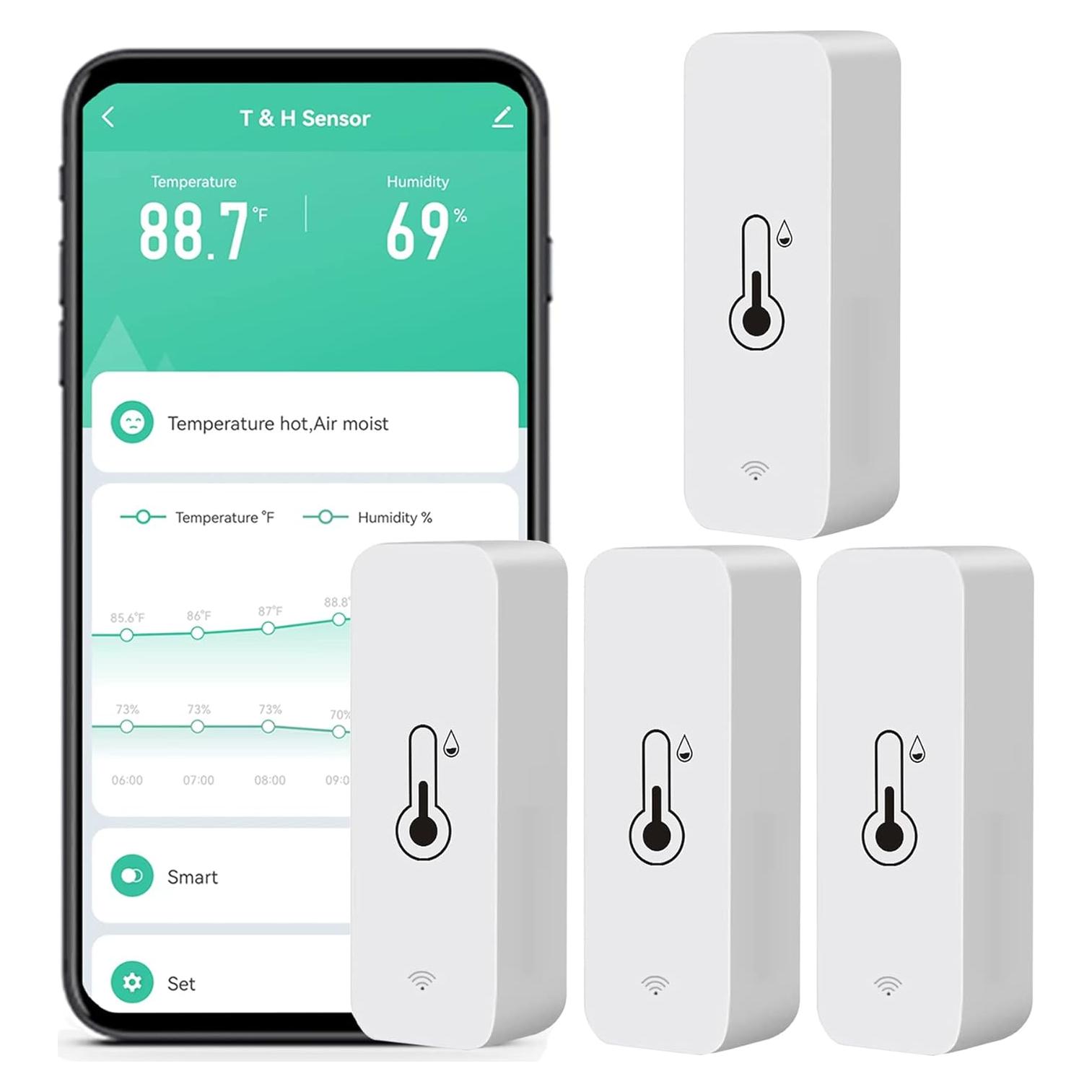 Higrómetro Termómetro WiFi SENCKIT TH-01 4-Pack Precisión