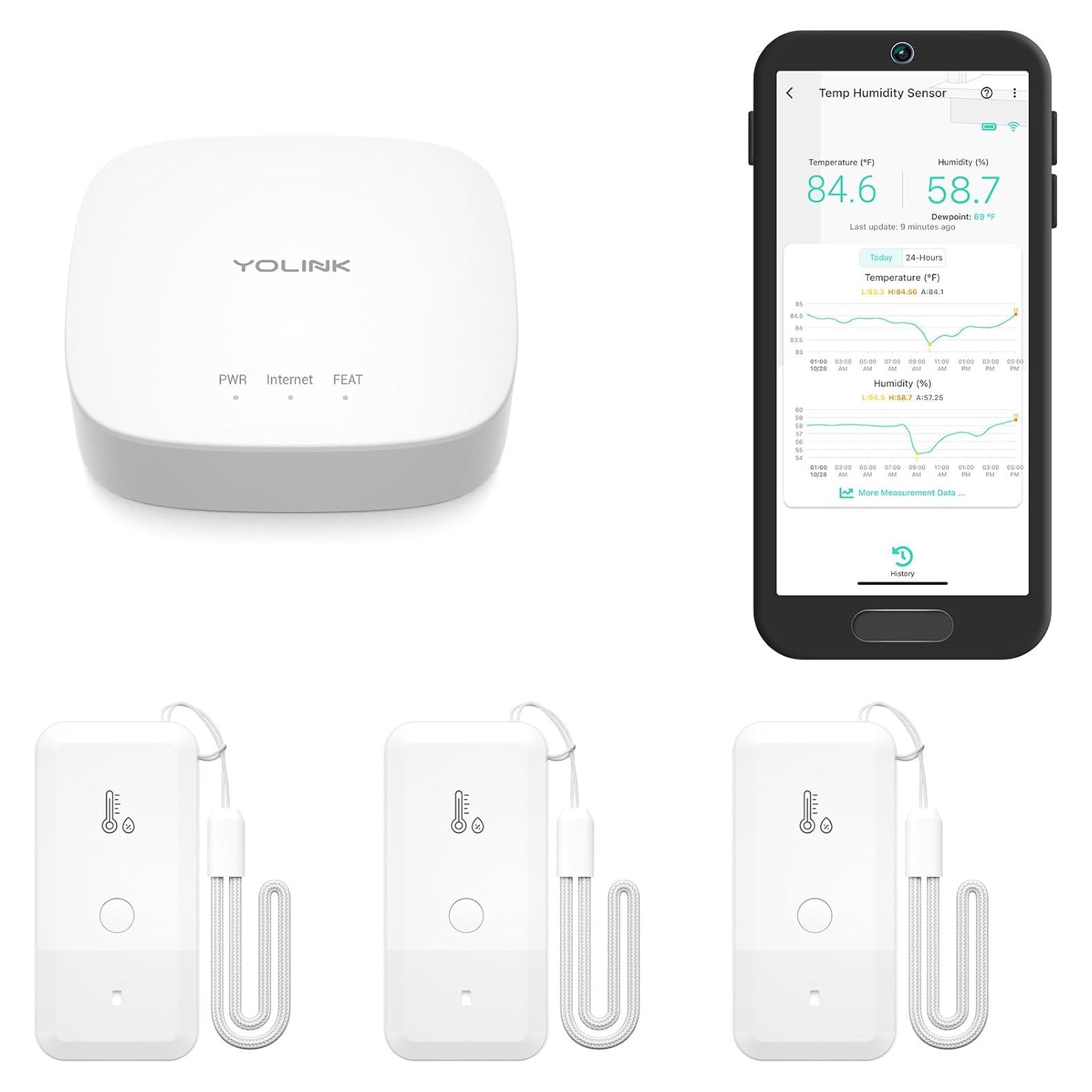 Termómetro e Higrómetro Inalámbrico YoLink, Paquete de 3, Alertas