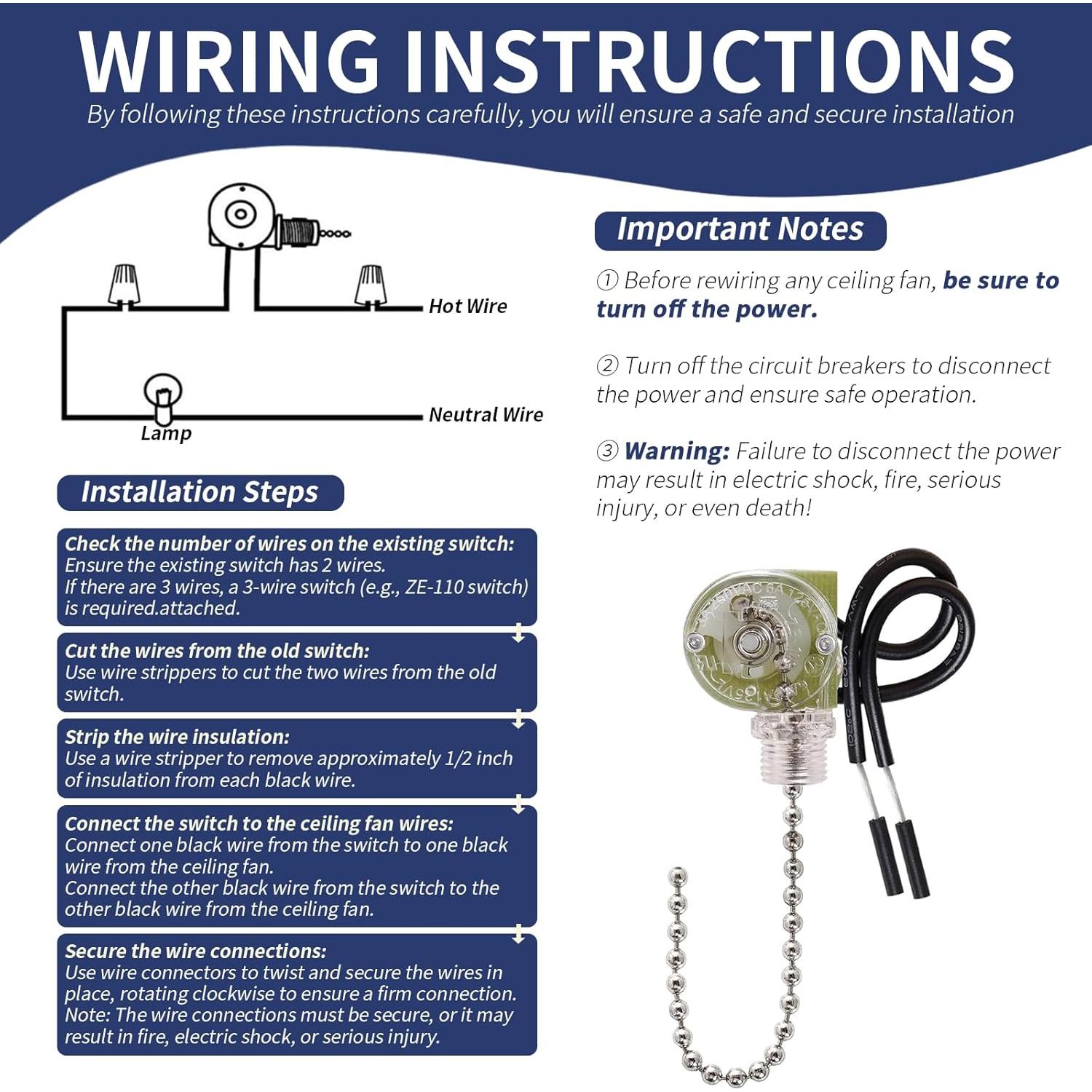 Interruptor de Luz de Cadena ZING EAR ZE-109 para Ventilador de Techo