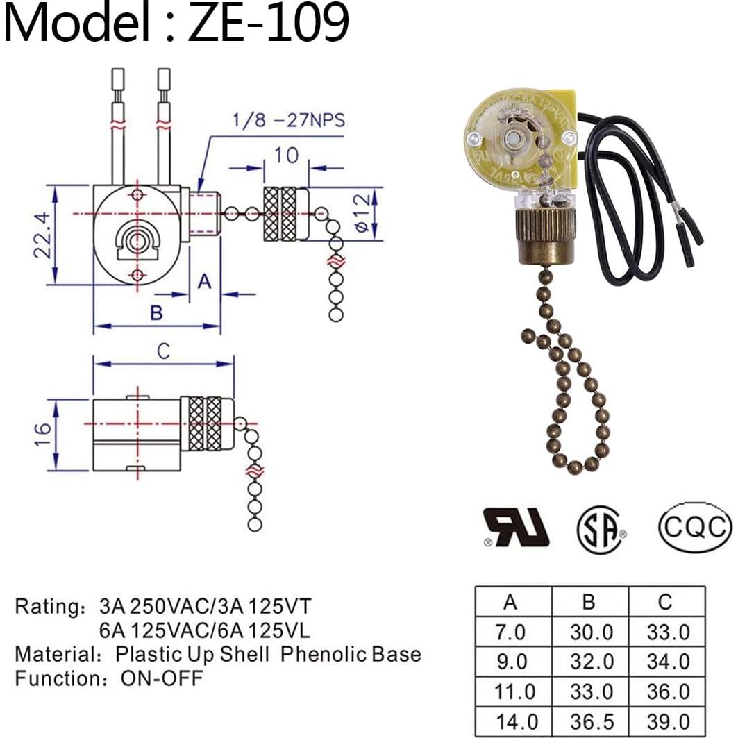 Interruptor de Luz Zing Ear ZE-109 para Ventiladores y Lámparas