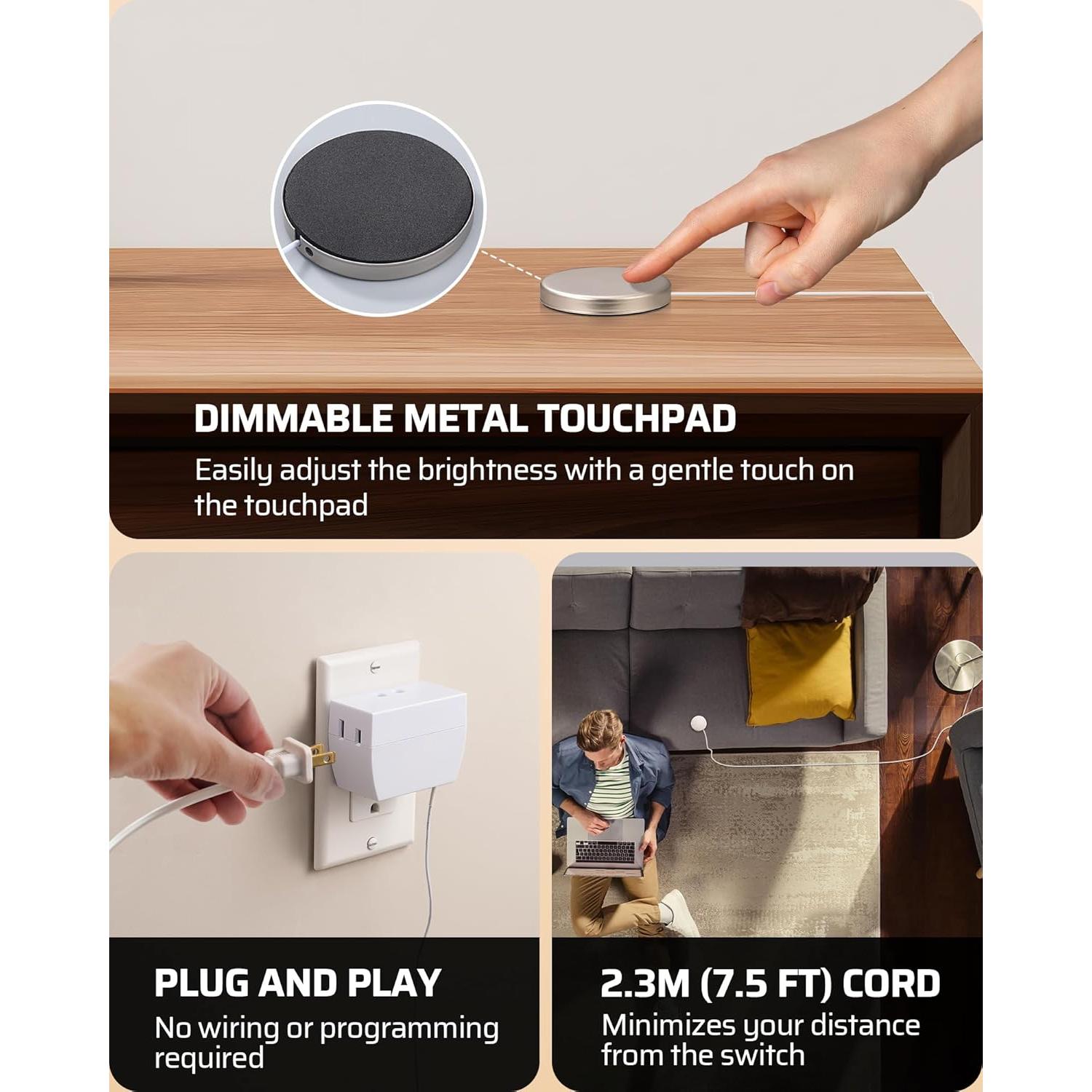 Regulador Táctil Dewenwils 2 Pack Blanco 200W LED Incandescentes