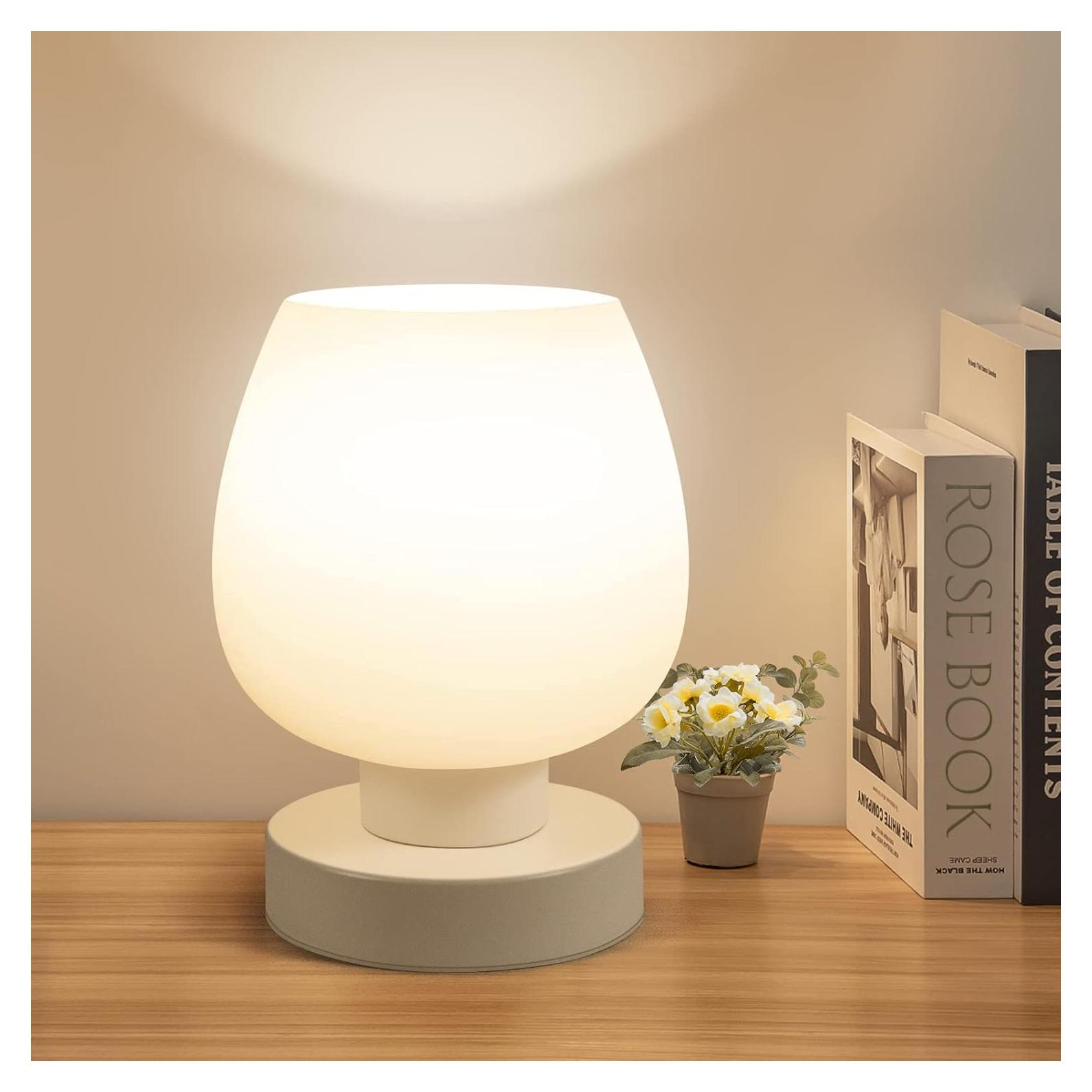 Lámpara de Mesa Táctil Onewish con Pantalla de Vidrio Opal 19cm