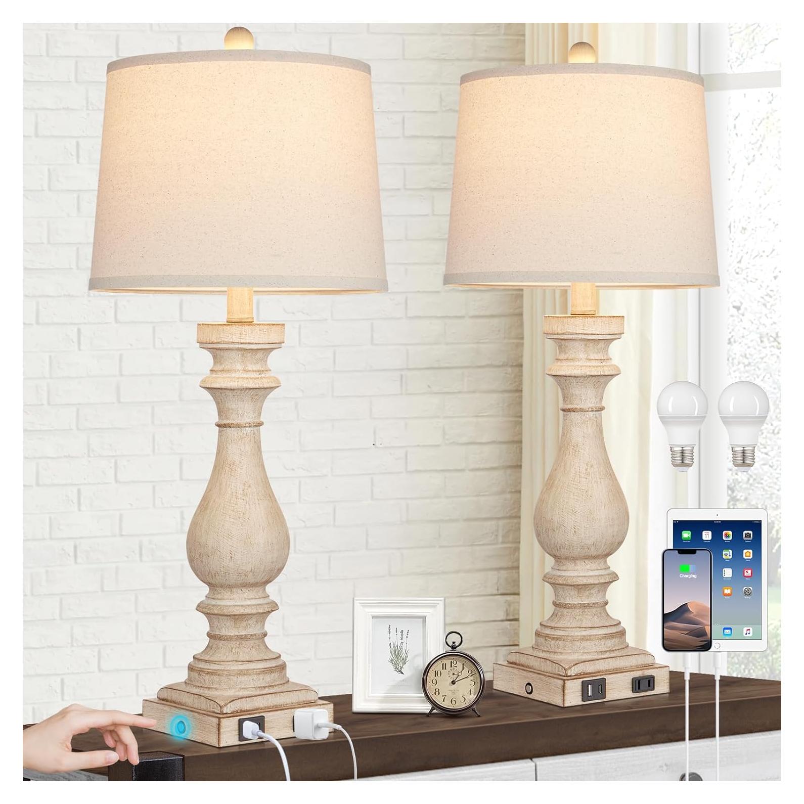 Juego de 2 Lámparas de Mesa Vintage Cinkeda con USB 73.66 cm