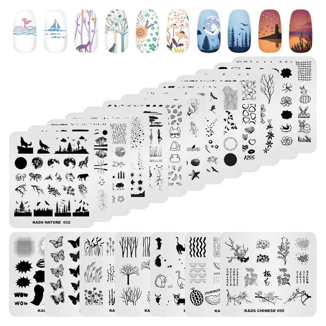 Juego de Placas de Estampado de Uñas KADS 20 Pcs - Acero Inoxidable