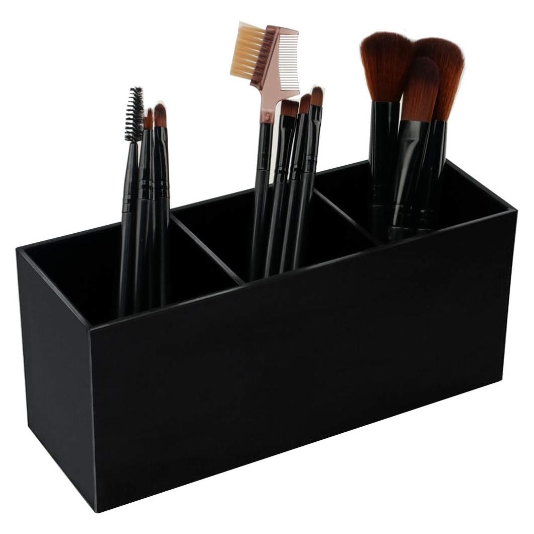 Organizador de Brochas de Maquillaje Weiai Negro 3 Compartimentos