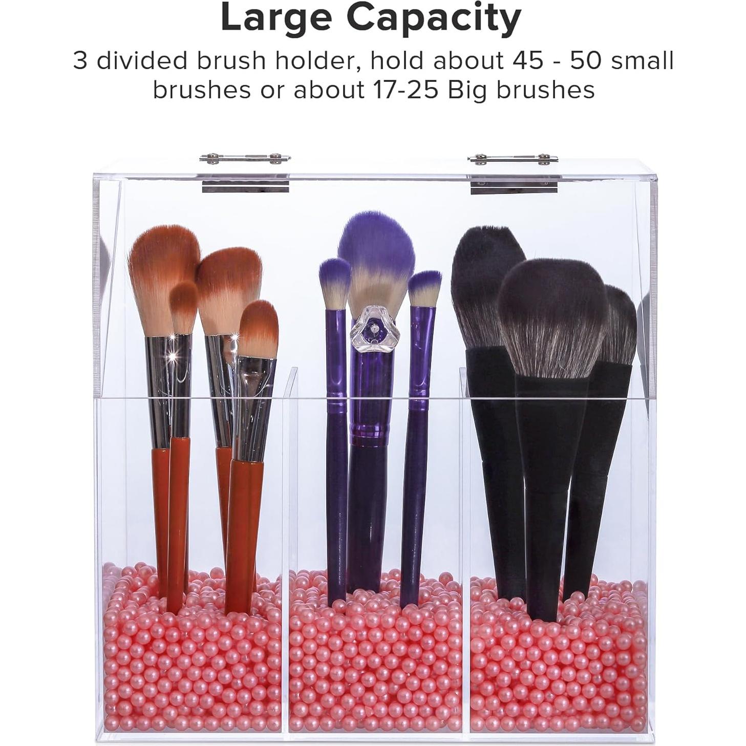 Soporte de Brochas de Maquillaje Acrílico LOHRYVIO 3 Compartimentos