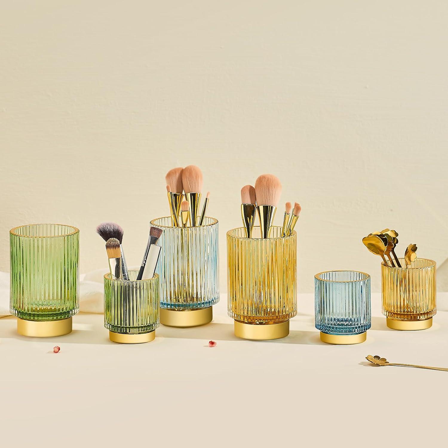 Organizador de brochas de maquillaje LEICURACE vidrio verde