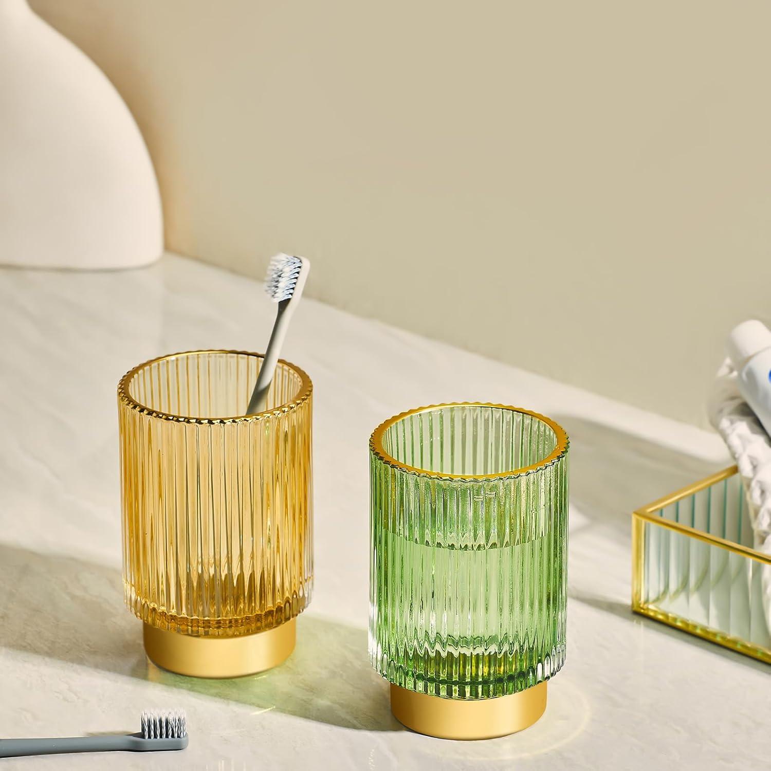 Organizador de brochas de maquillaje LEICURACE vidrio verde