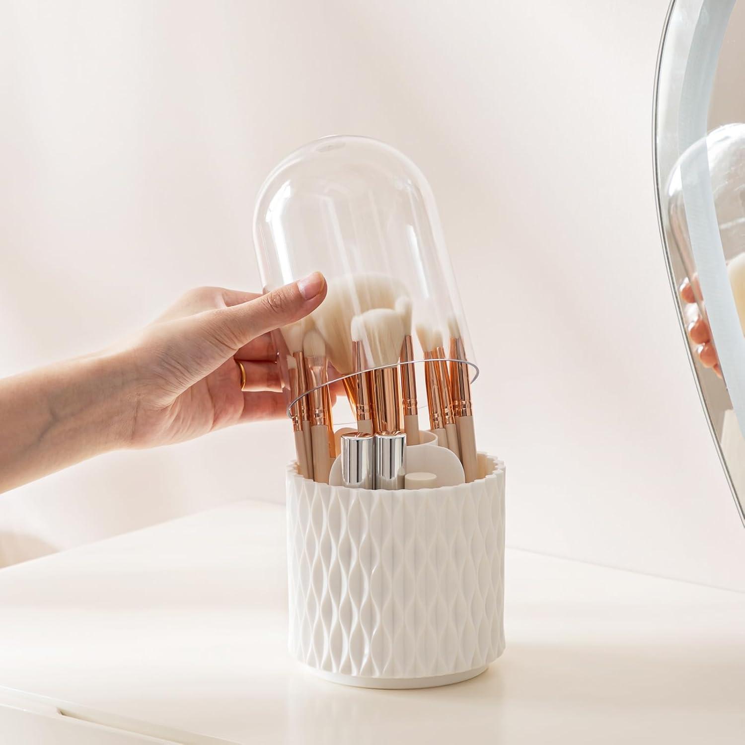 Soporte para Brochas de Maquillaje HBlife Blanco 360 Rotatorio