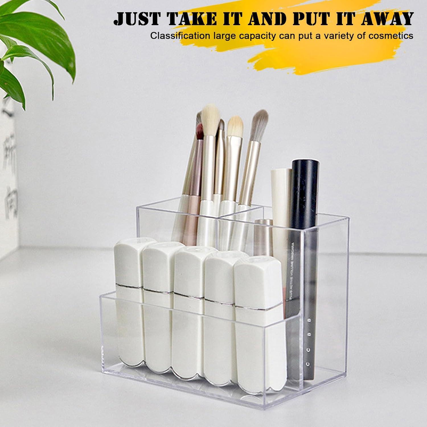 Organizador de Brochas de Maquillaje Cerpourt Acrílico Transparente 3 Compartimentos