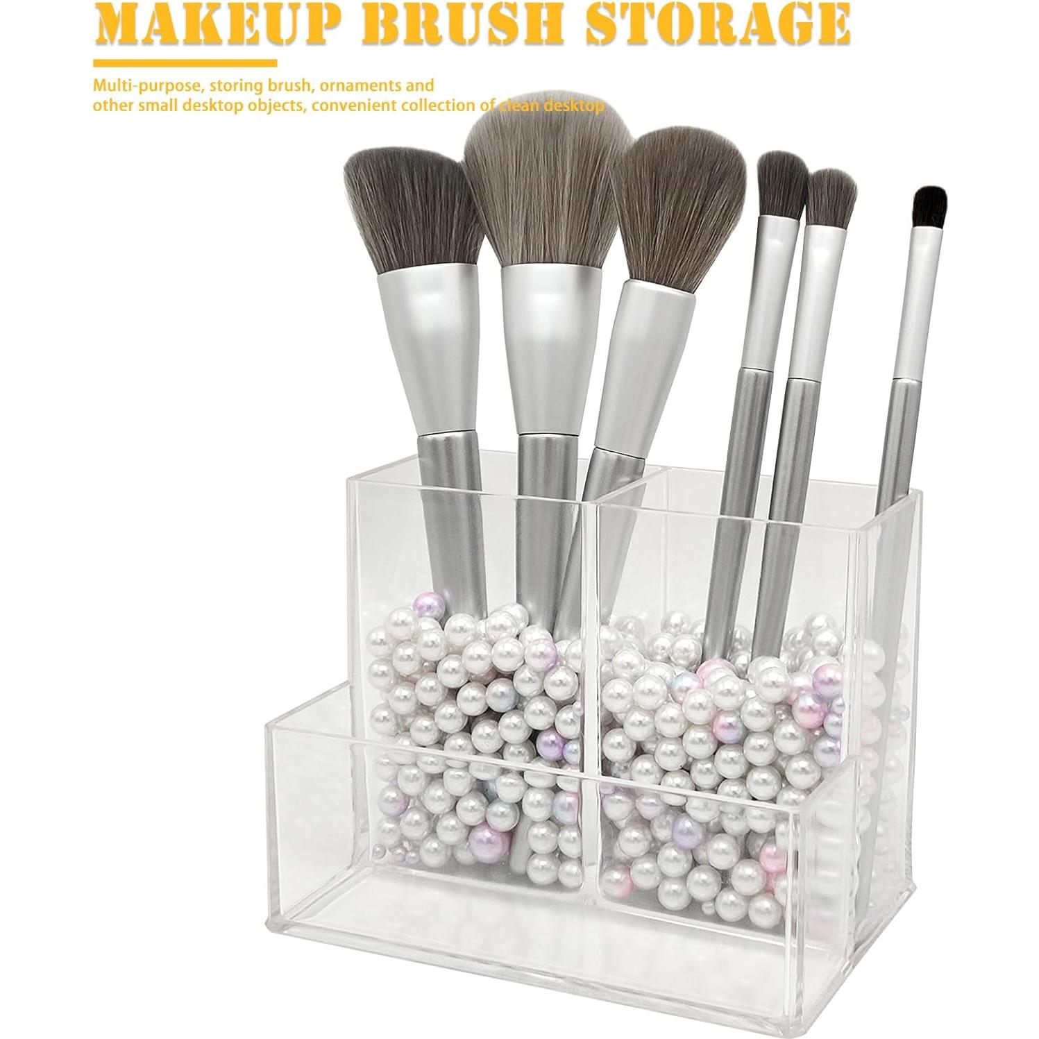 Organizador de Brochas de Maquillaje Cerpourt Acrílico Transparente 3 Compartimentos