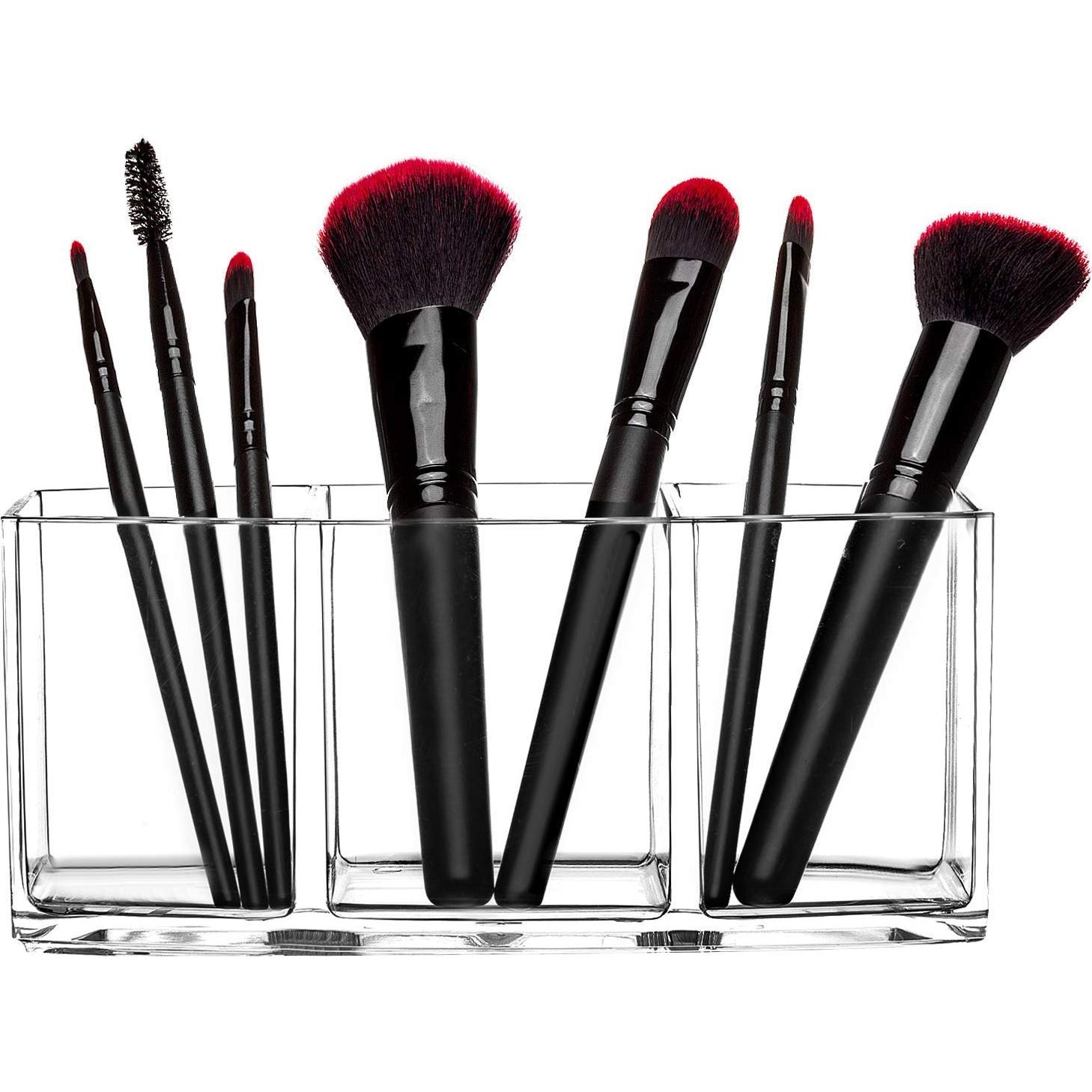 Organizador de Brochas HBlife Acrílico Transparente 3 Compartimentos