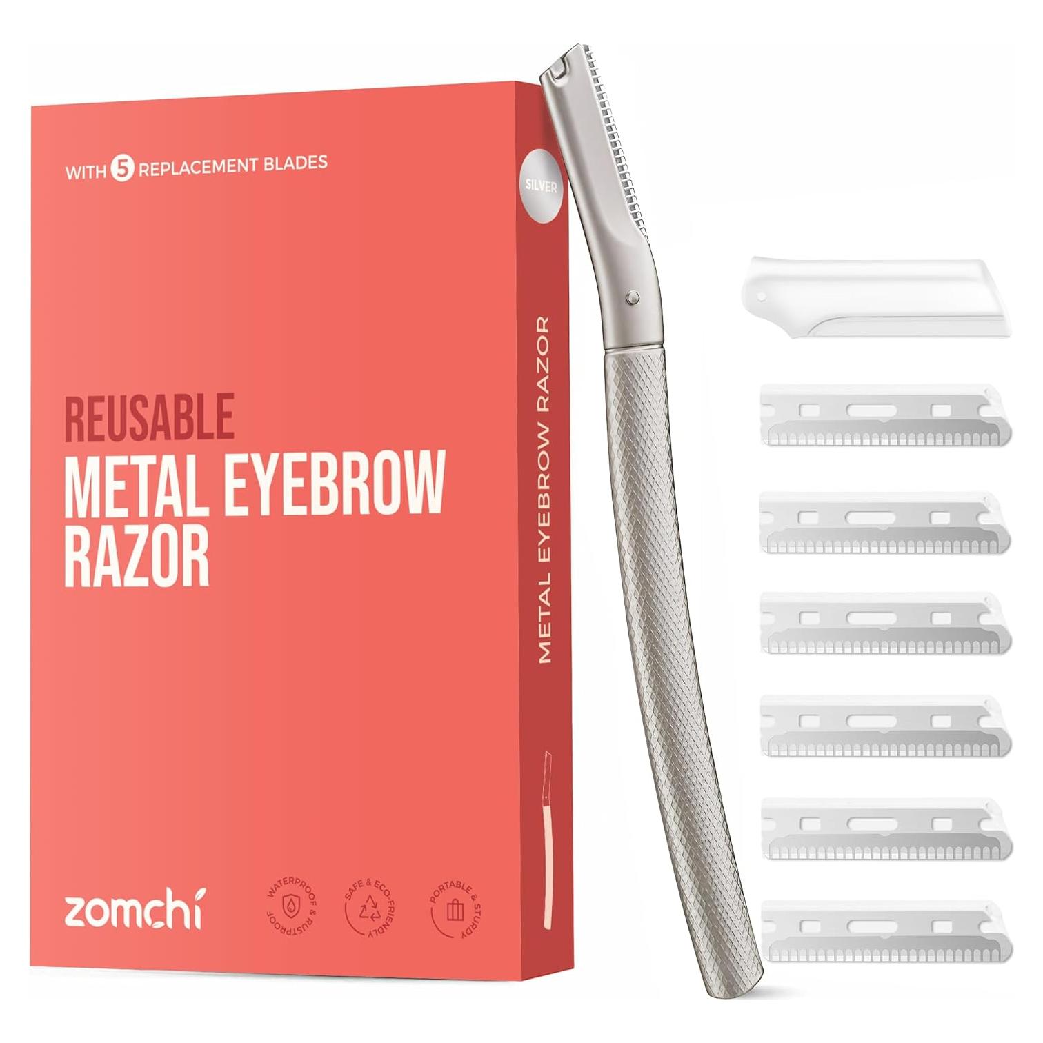 Rasuradora de Cejas ZOMCHI Plata con 6 Cuchillas para Hombres y Mujeres