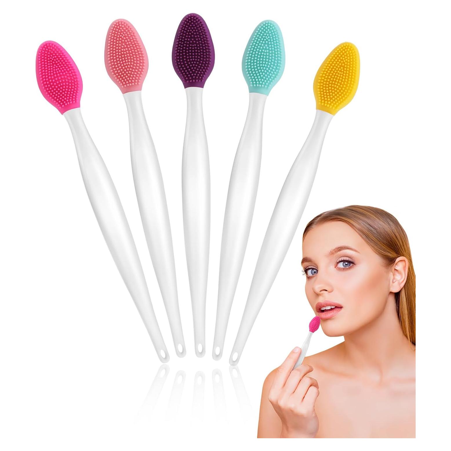 5 Piezas Cepillos Exfoliantes de Labios Silicona Doble Cara