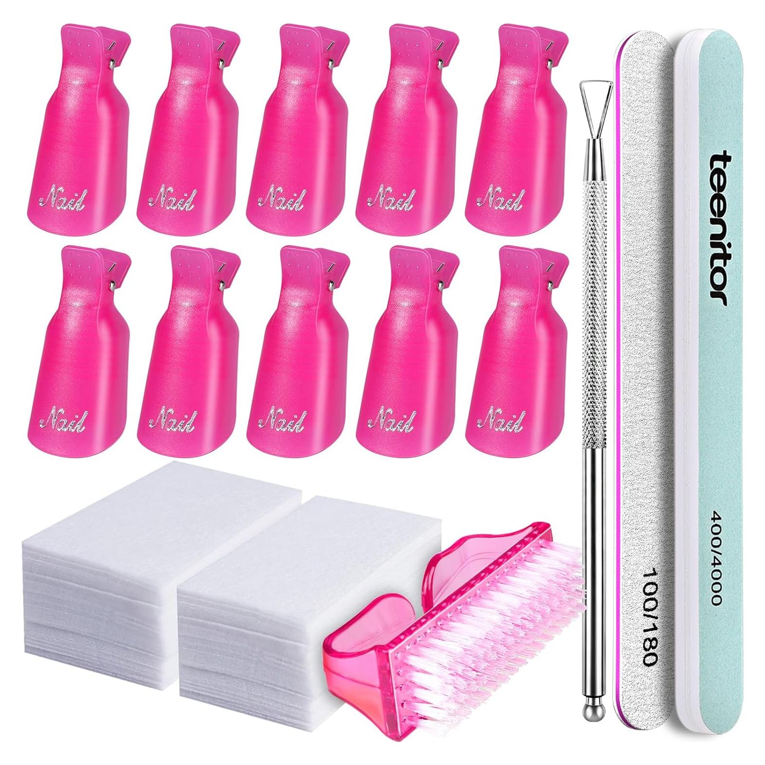 Kit Removedor de Esmalte de Uñas Teenitor - 10 Clips, 115 Almohadillas