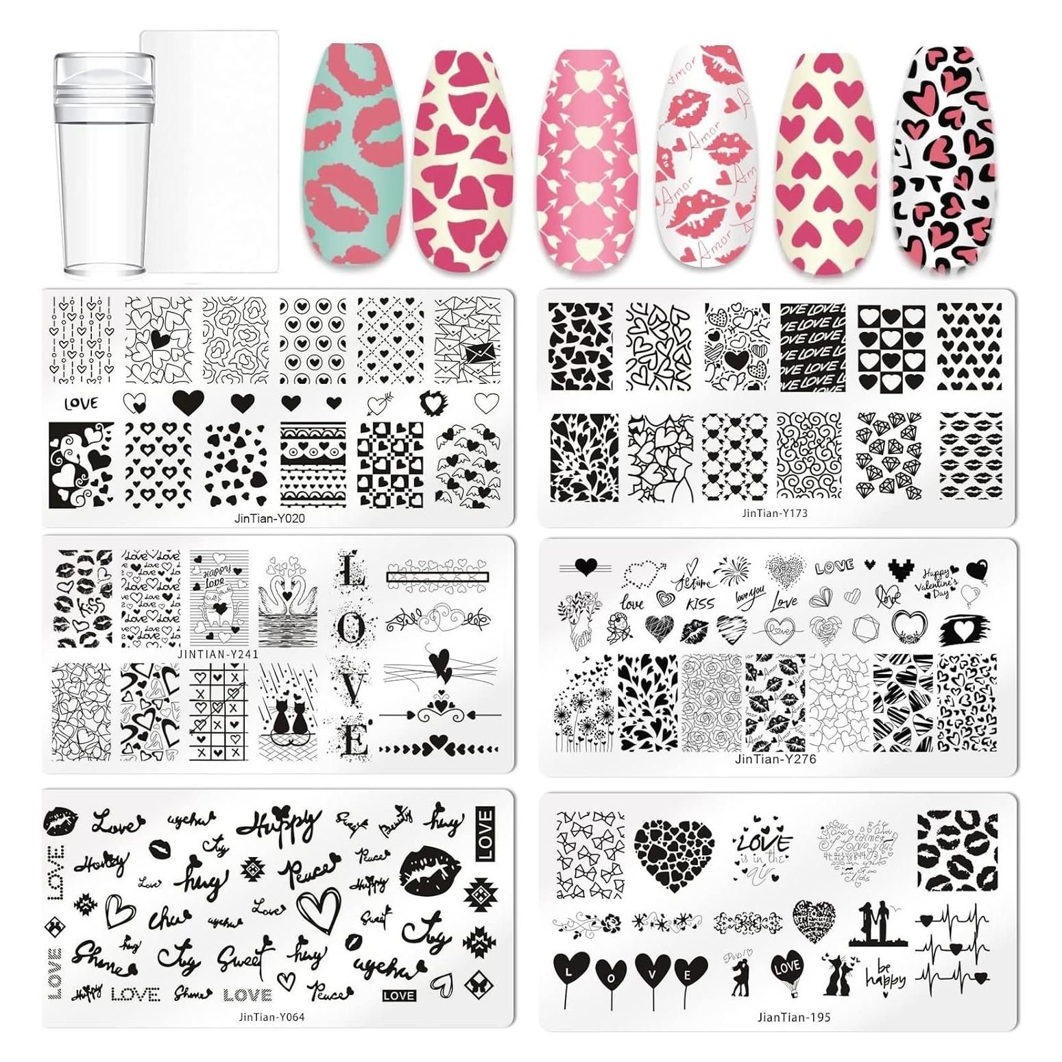 Kit de Estampado de Uñas San Valentín 6PCS con Estampador