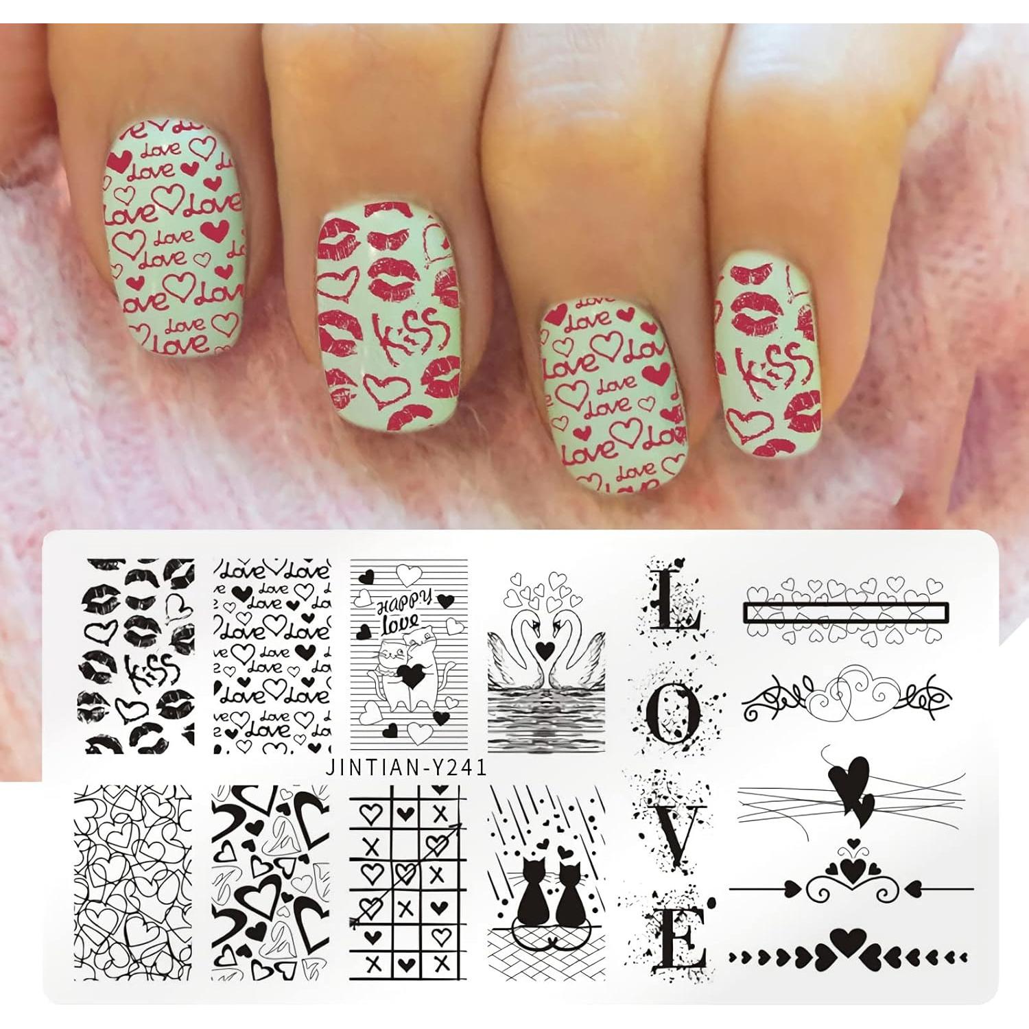 Kit de Estampado de Uñas San Valentín 6PCS con Estampador