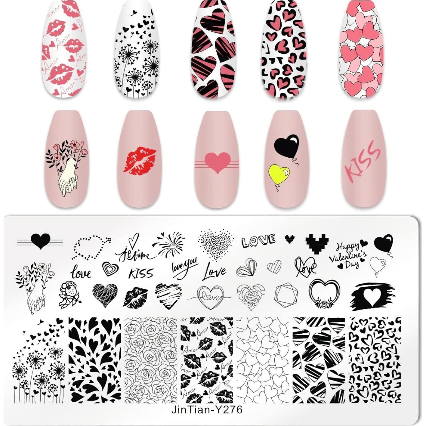 Kit de Estampado de Uñas San Valentín 6PCS con Estampador