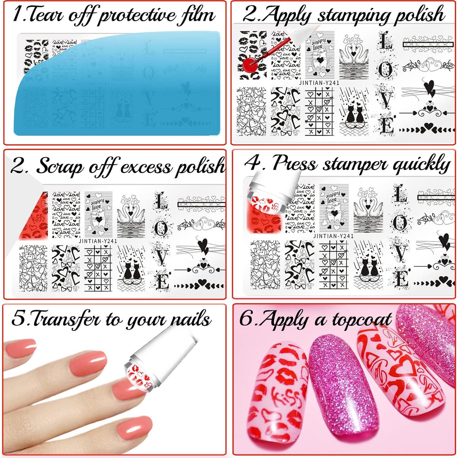 Kit de Estampado de Uñas San Valentín 6PCS con Estampador