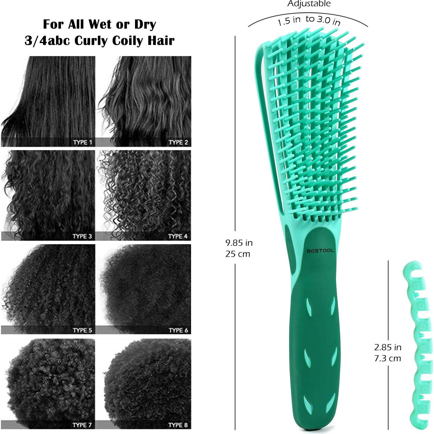 Cepillo Desenredante BESTOOL para Cabello Rizado 3/4abc Verde