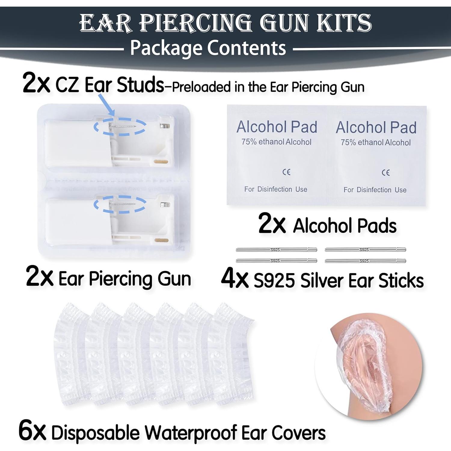 Kit de Perforación de Orejas Anzero 2 Pcs con Aretes 5mm