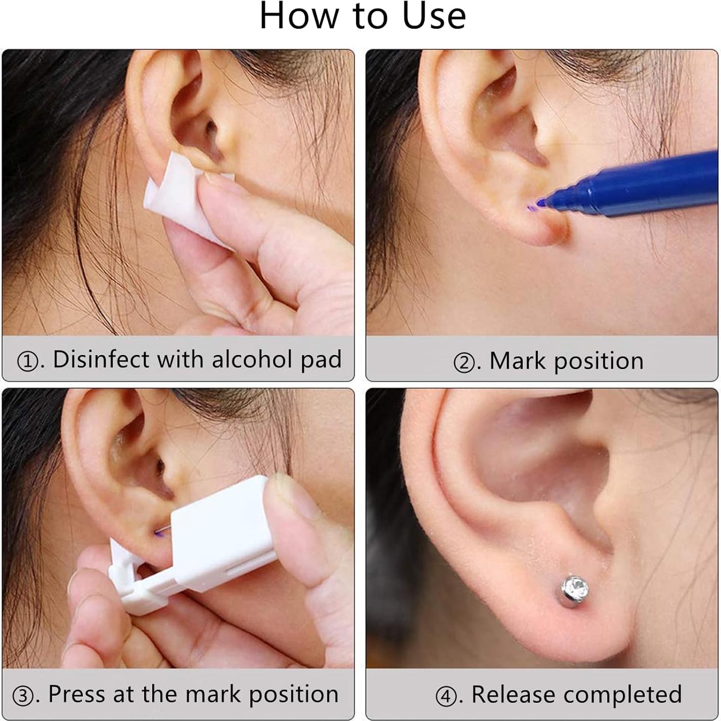 Kit de Perforación de Orejas HYJLPAF - 4 Pistolas Desechables con Aretes 5mm