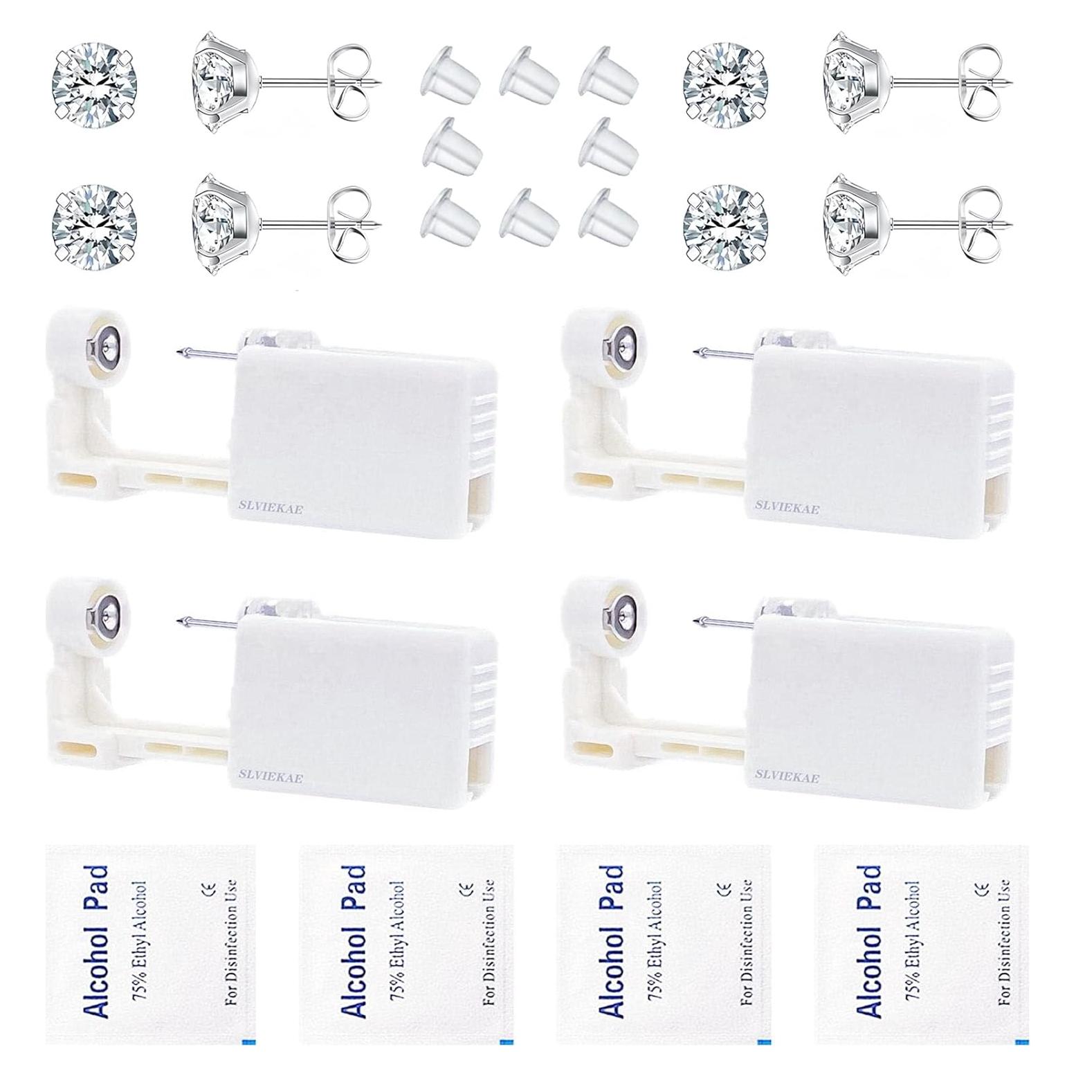 Kit de Perforación de Orejas KUNWEI con Aretes de 3-5 mm Plata