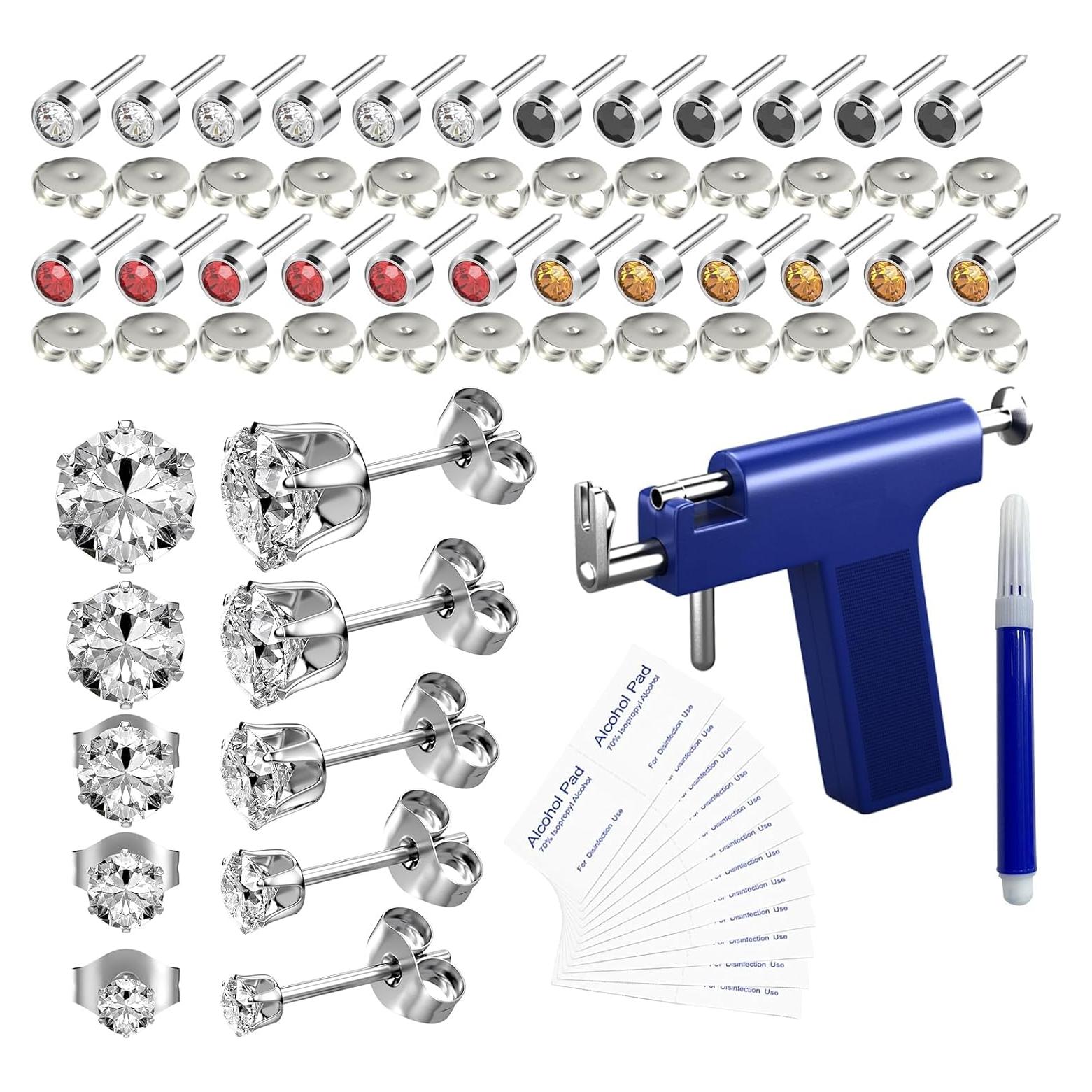 Kit de perforación de orejas YINPAD con 24 pendientes plata