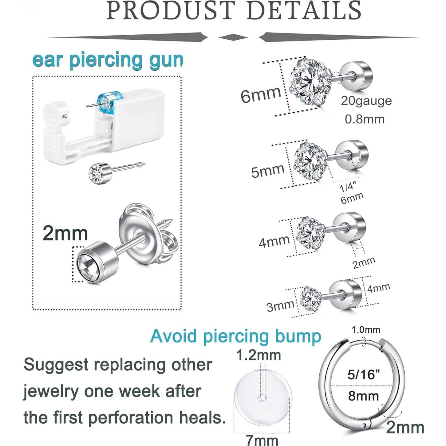 Kit de Perforación de Orejas QWALIT con 4 Pendientes Repuestos