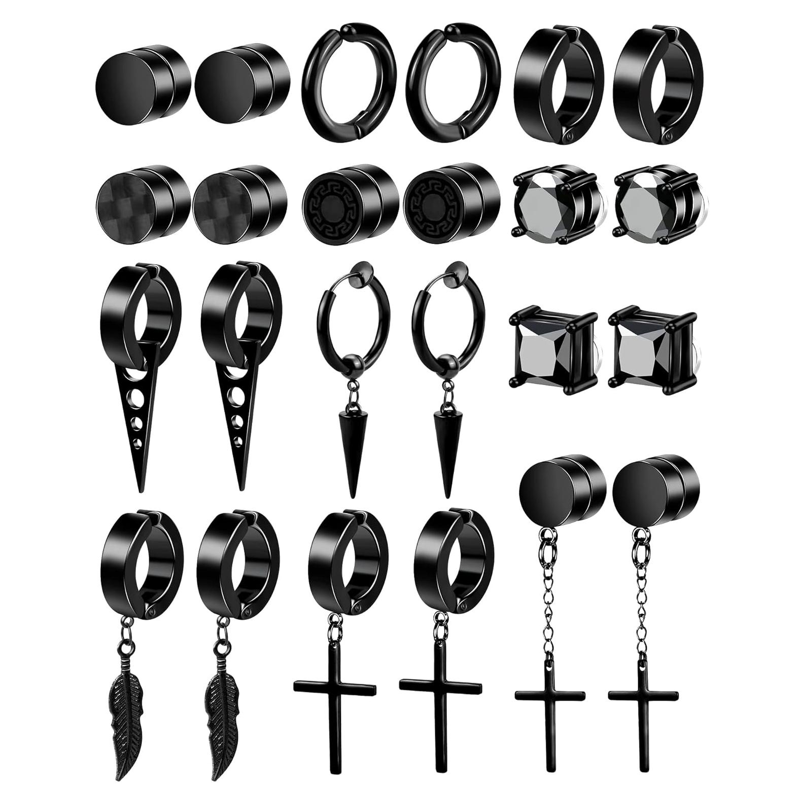 Pendientes Magnéticos ONESING 12 Pares Clip On Negros