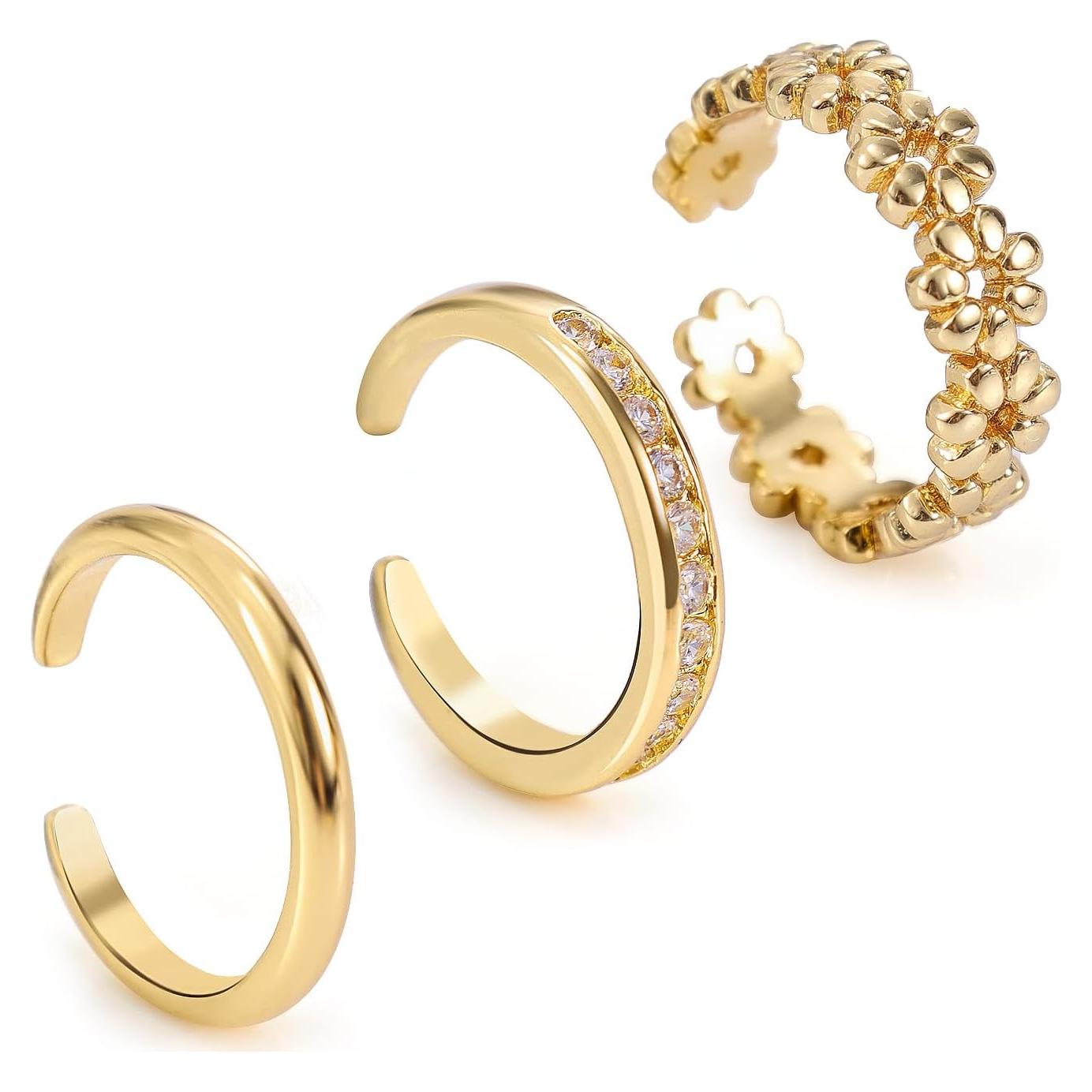 Juego de 3 Anillos para Dedos de los Pies Mikovivi Oro Ajustable