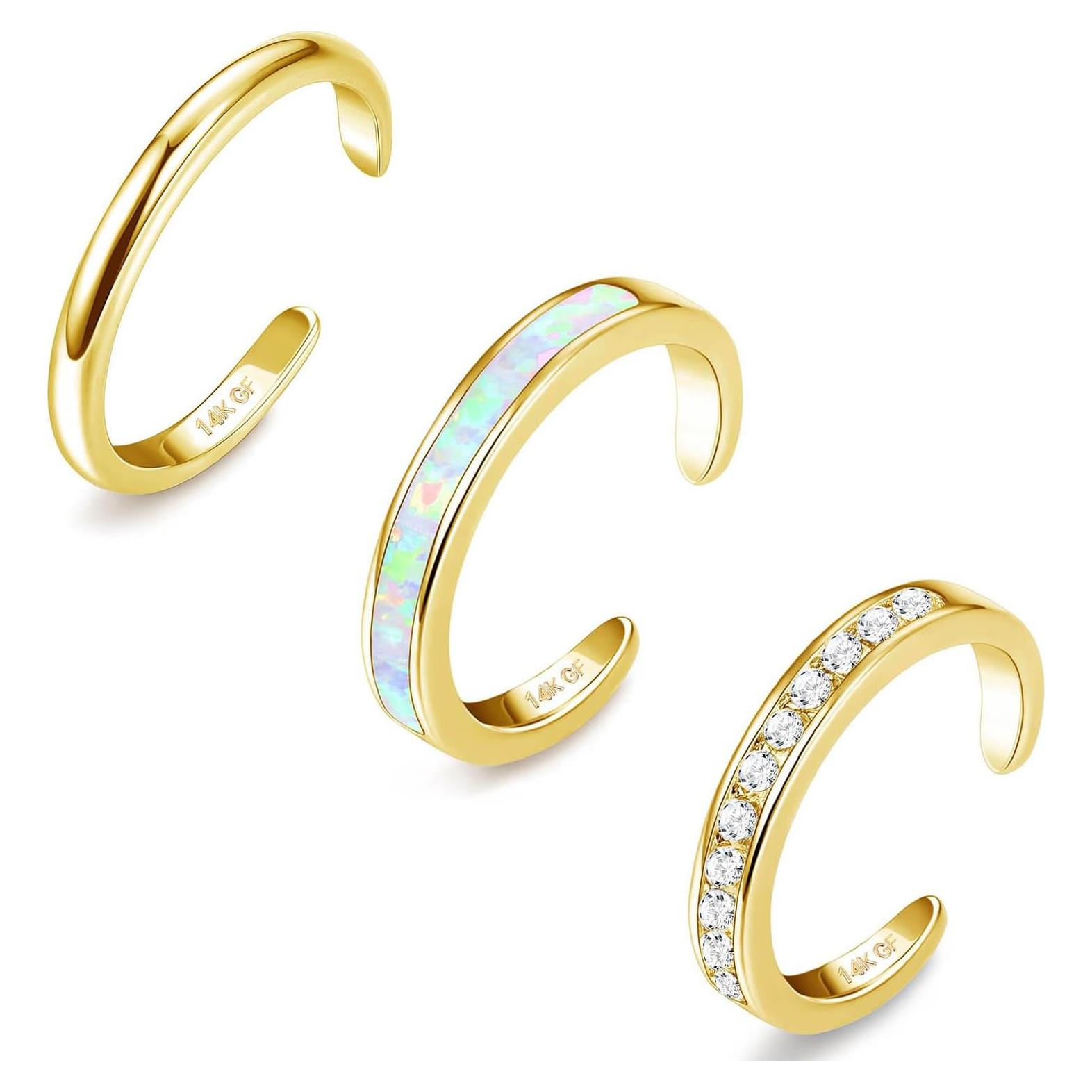 Juego de 3 Anillos de Dedo Oro 14K Ajustables Jstyle