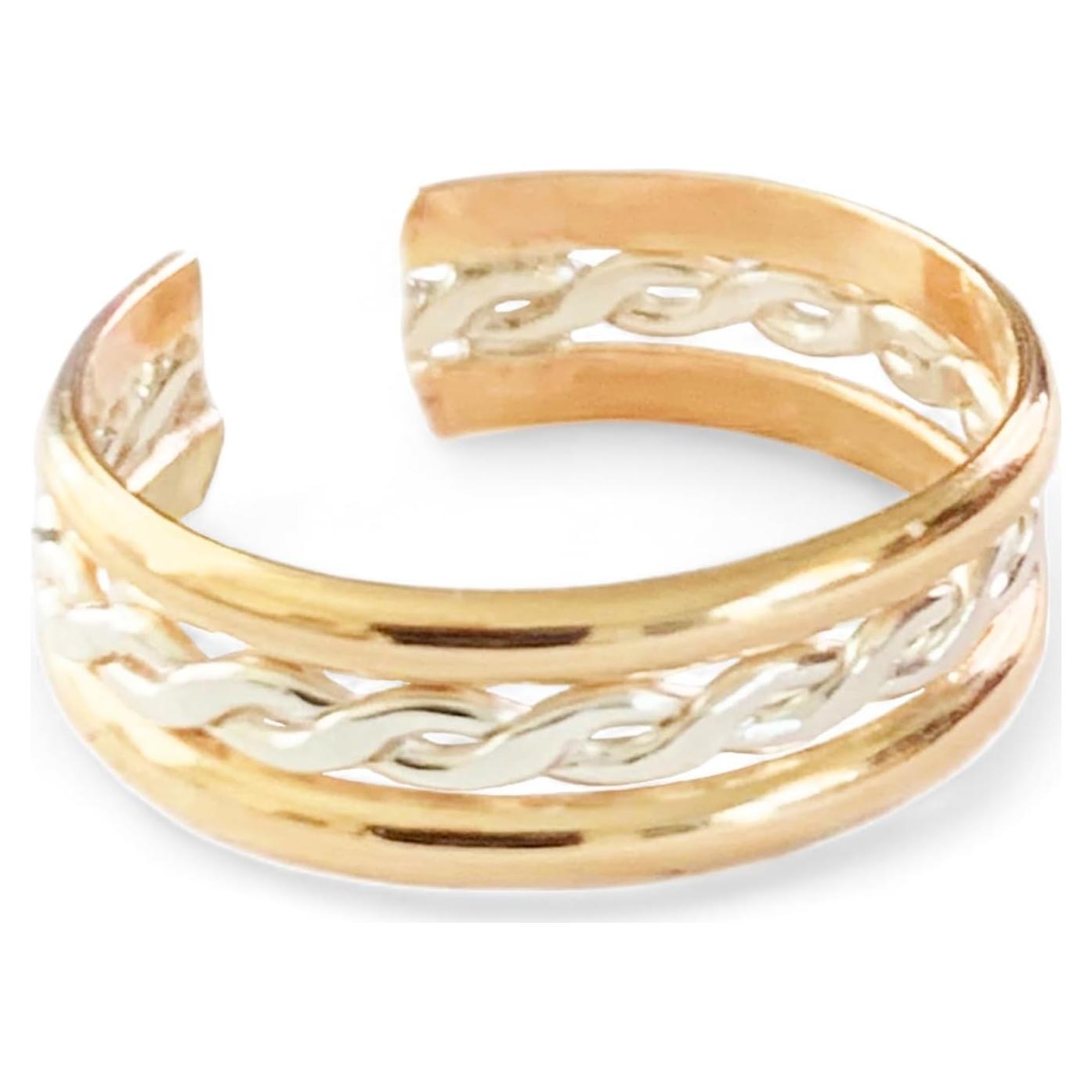 Anillo de Dedo del Pie Ajustable Unisex Oro 14K y Plata 925