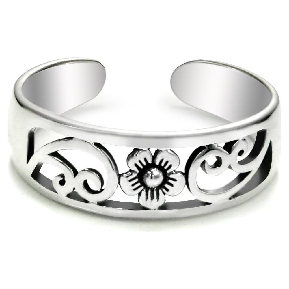 Anillo ajustable de plata esterlina 925 flor Plumeria