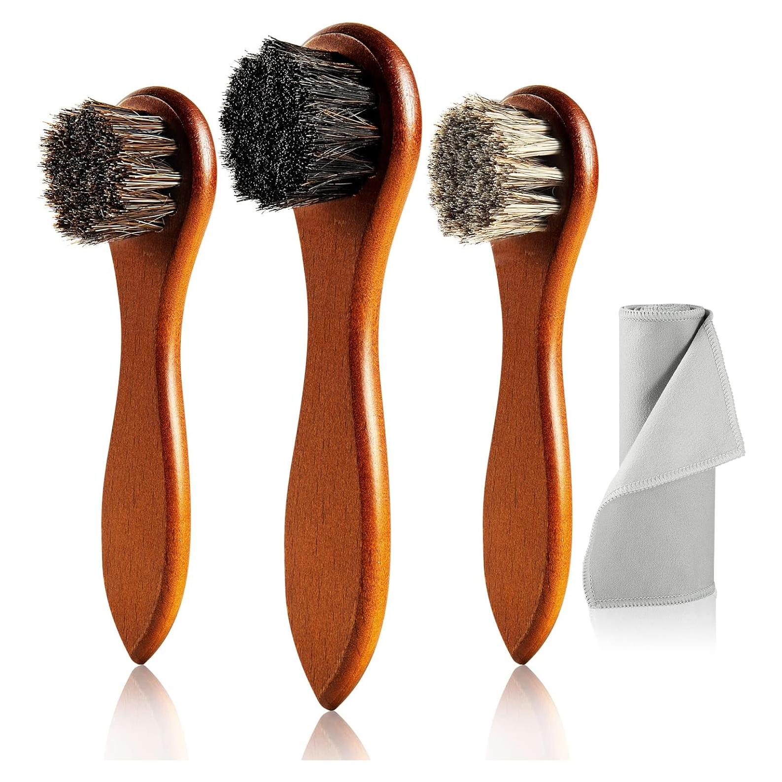 Kit de Cepillos para Zapatos Unekez - 4 Piezas de Madera y Pelo de Caballo