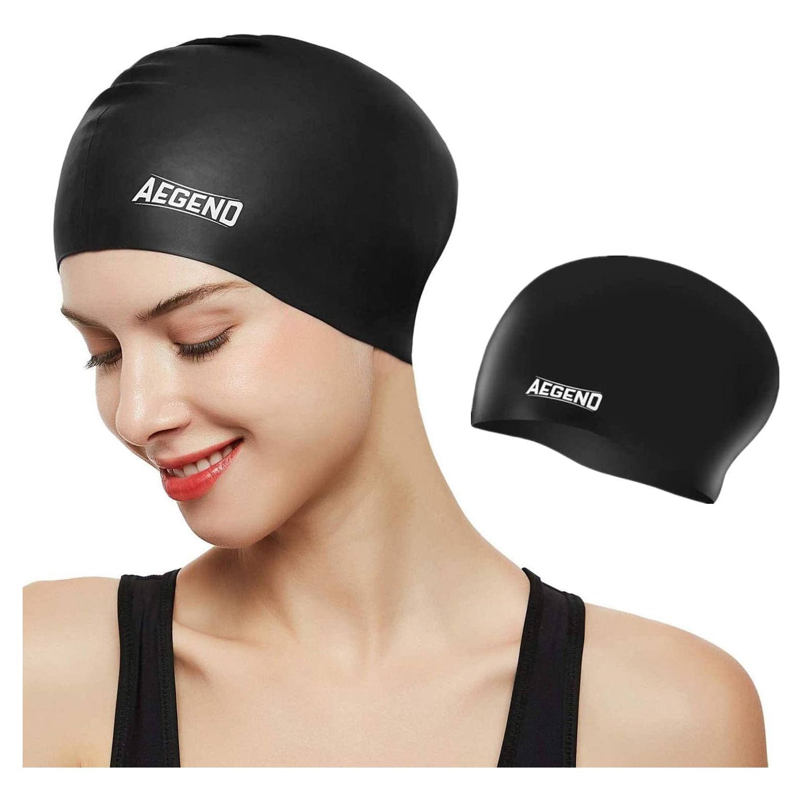Gorro de natación Aegend para cabello largo - Silicona negra