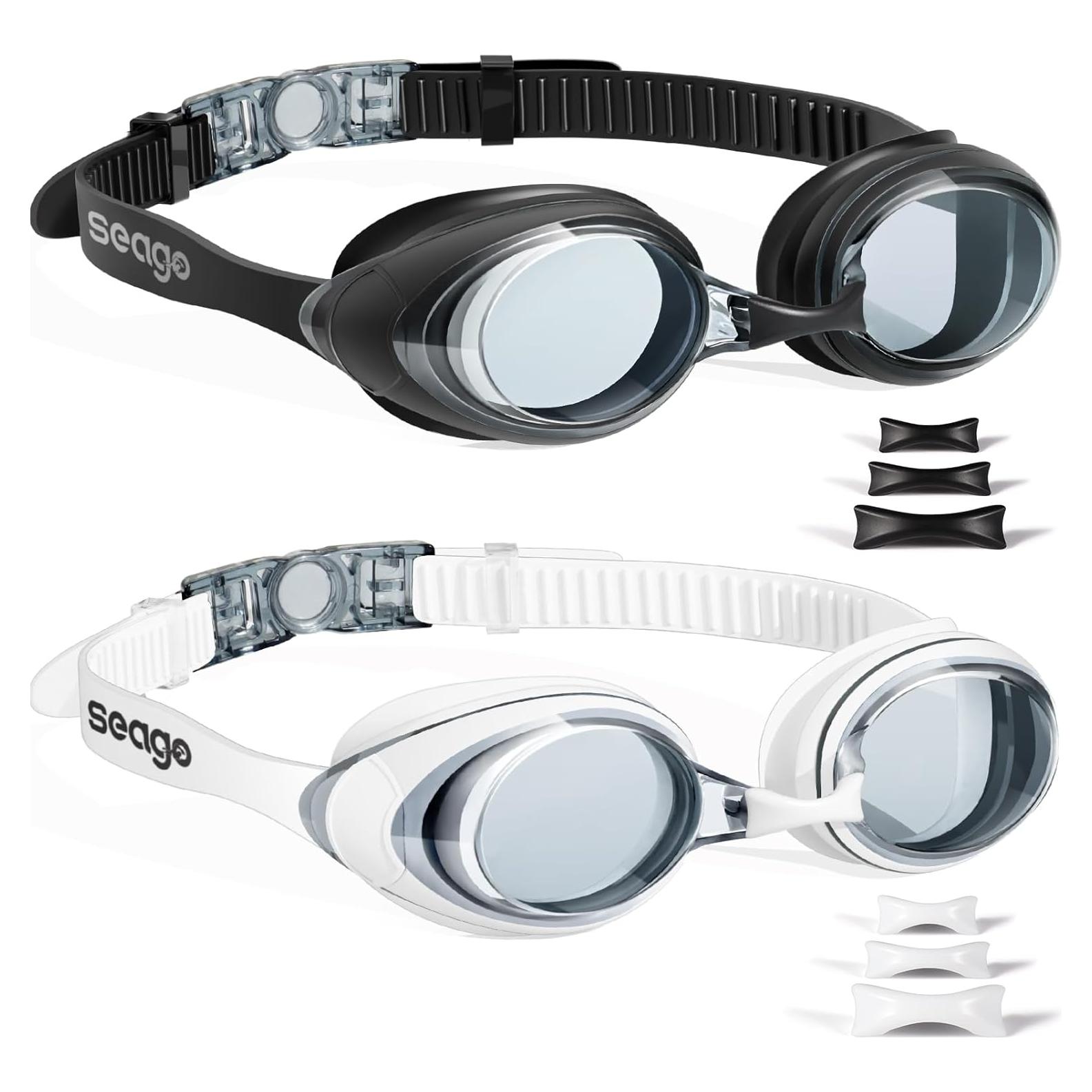 Gafas de Natación Antivaho Seago para Adultos y Jóvenes - Negro y Blanco