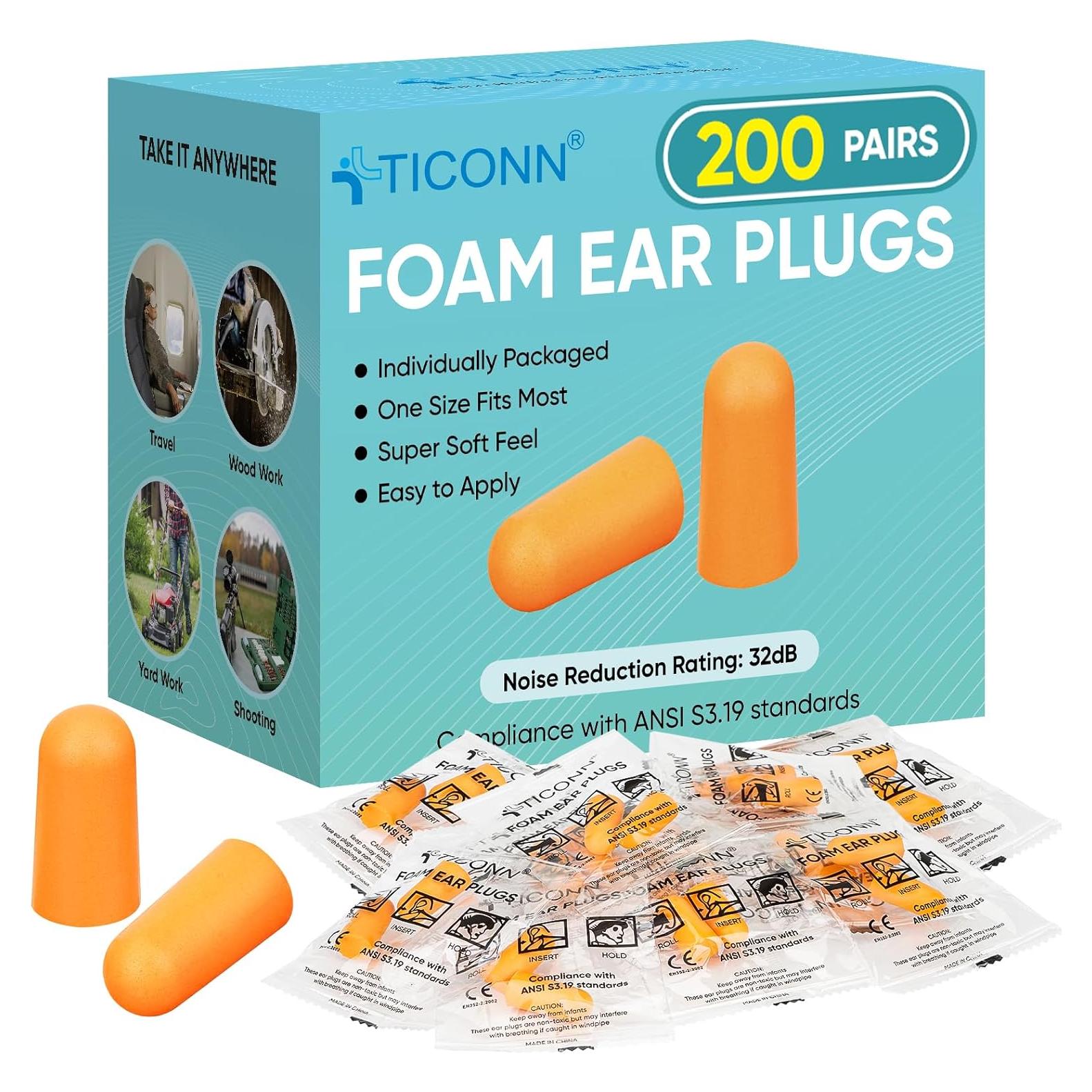 Tapones para Oídos TICONN 200 Pares 32dB Reducción Ruido