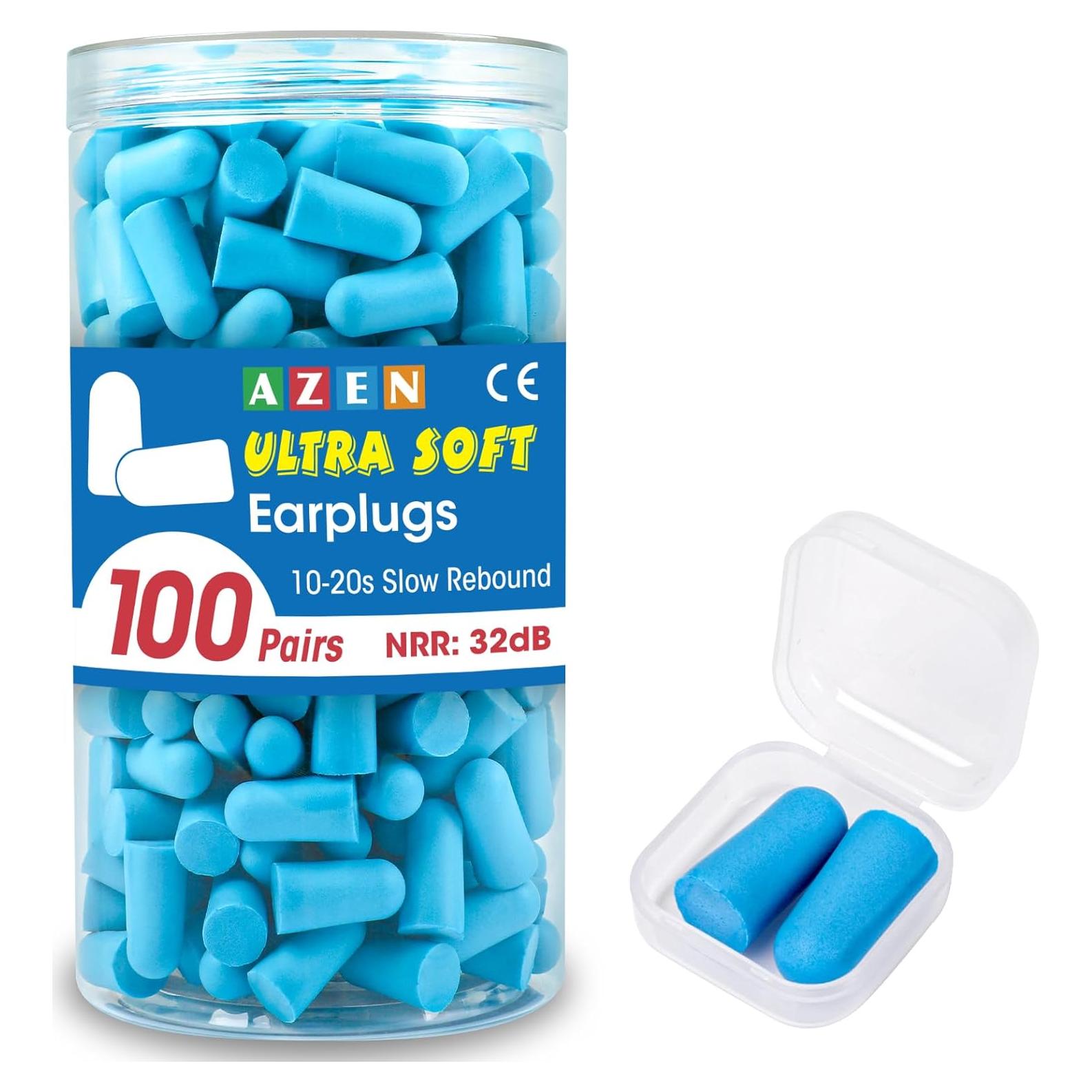 Tapones para los Oídos AZEN 100 Pares Espuma NRR 32dB Azul Lago