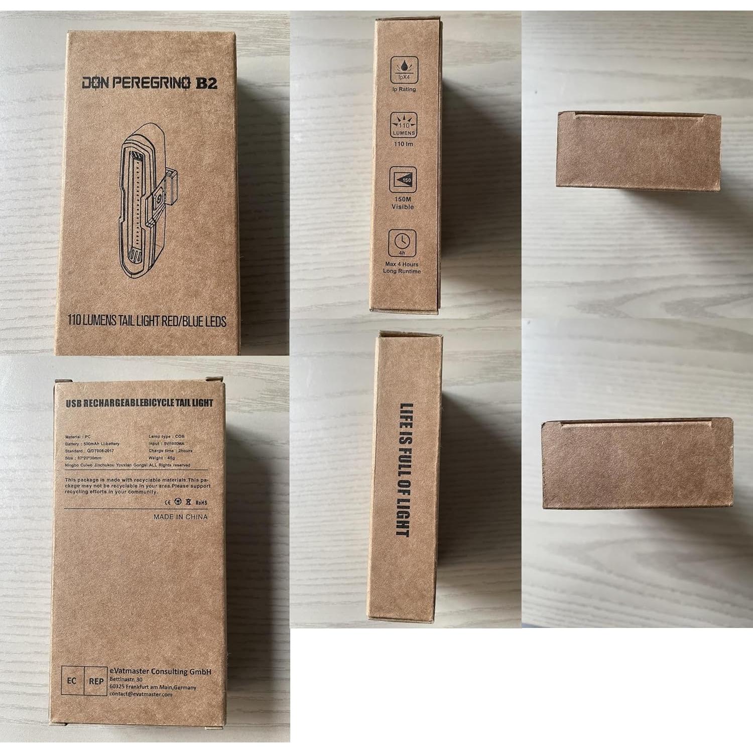 Luz Trasera de Bicicleta DON PEREGRINO B2 110 Lúmenes IPX4