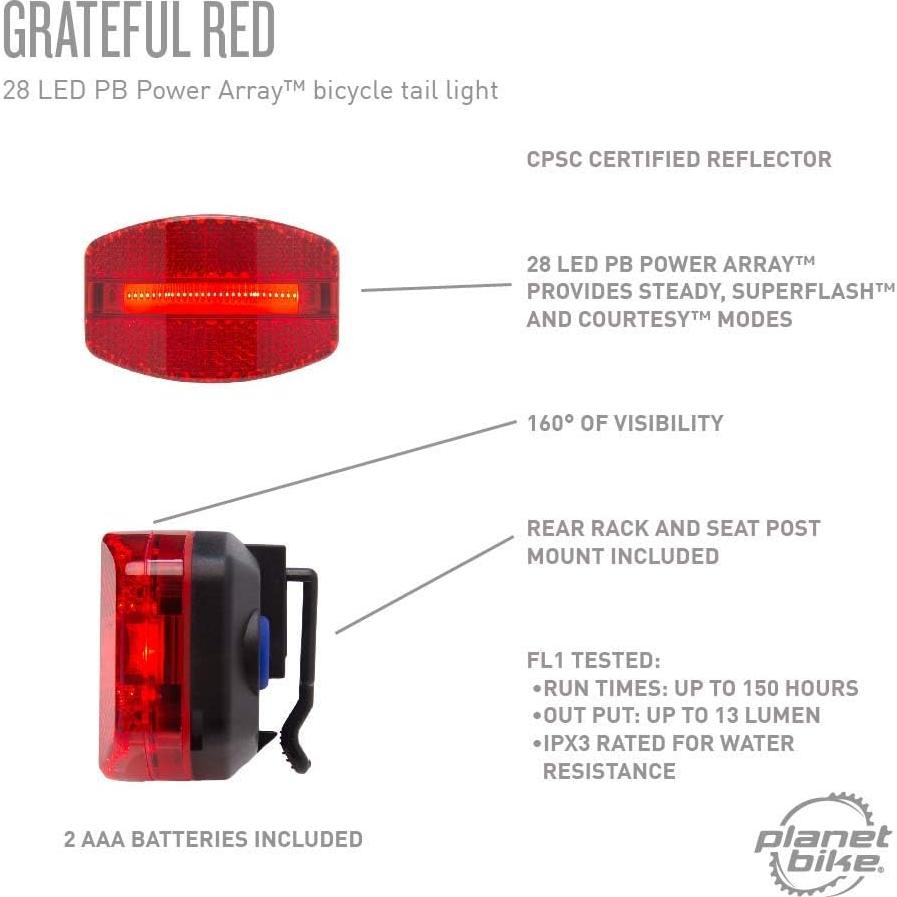 Luz Trasera de Bicicleta Planet Bike Grateful Roja 20 Lúmenes