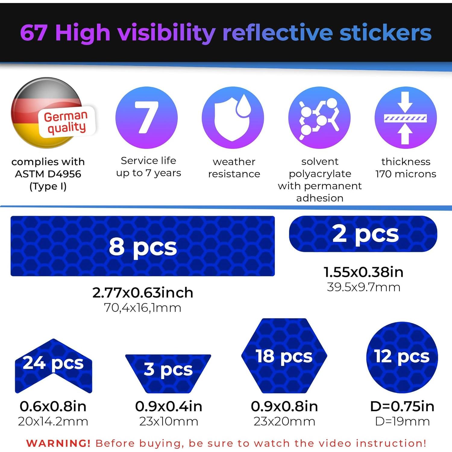 Calcomanías Reflectantes LOOM 67pcs Prism-Azul para Seguridad