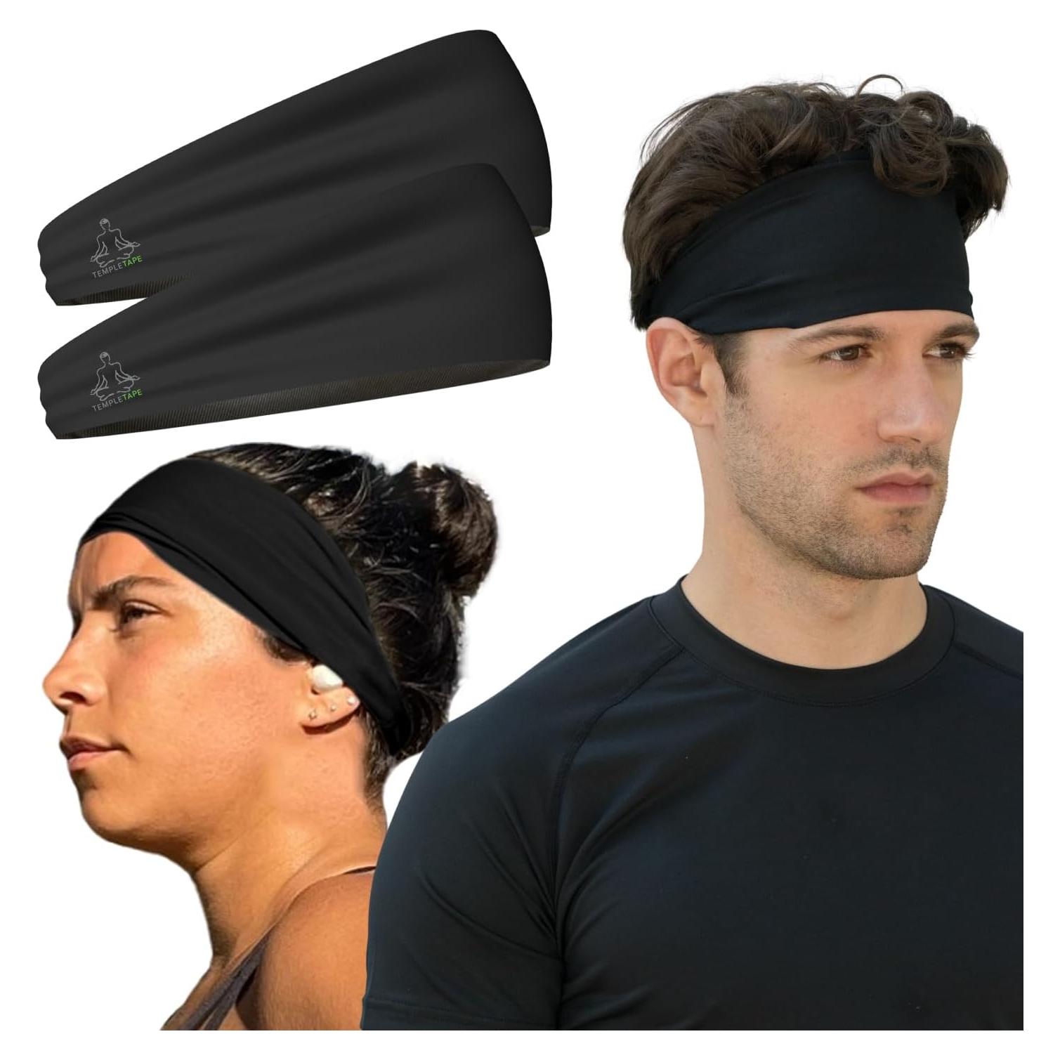 Banda de Sudor Unisex Temple Tape - 2 Pack Negro 10 cm