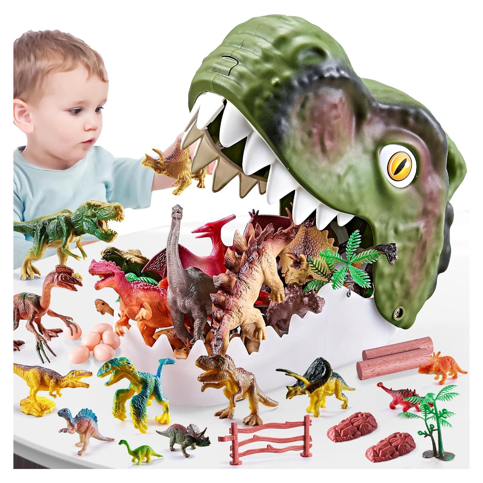 46PCS Dinosaur Toys,Realistic Jurassic Dinosaurs Figures PlaysetFor for Kids 3-5 Years, with Eggs&Trees&Fence mini Dinosaur Figures,Great Gifts for Girls and Boy Toddler Toy Animals Age-5-7.