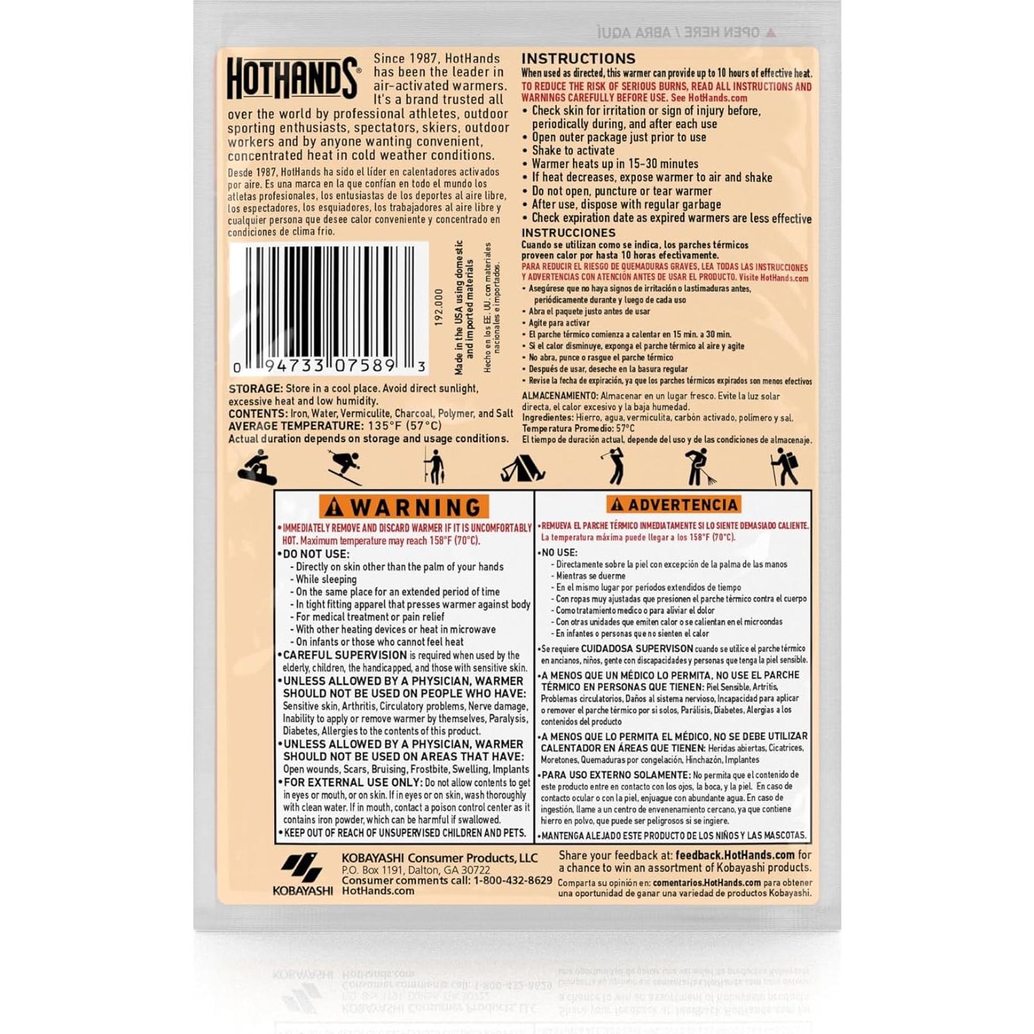 Calentadores de Cuerpo y Manos HotHands - 40 Unidades de 18 Horas