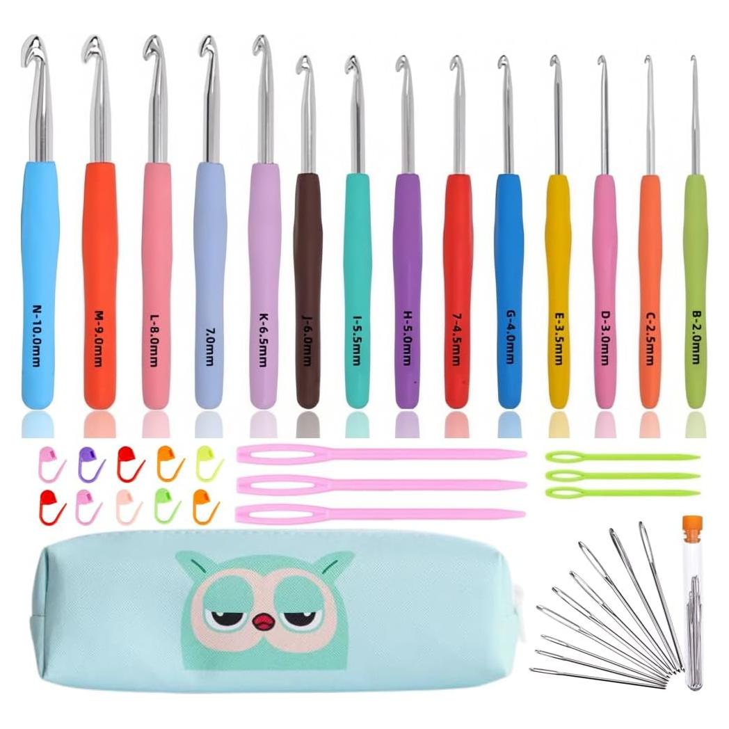Juego de Ganchillos Ergonómicos ZICALSO 14 Tamaños con Estuche