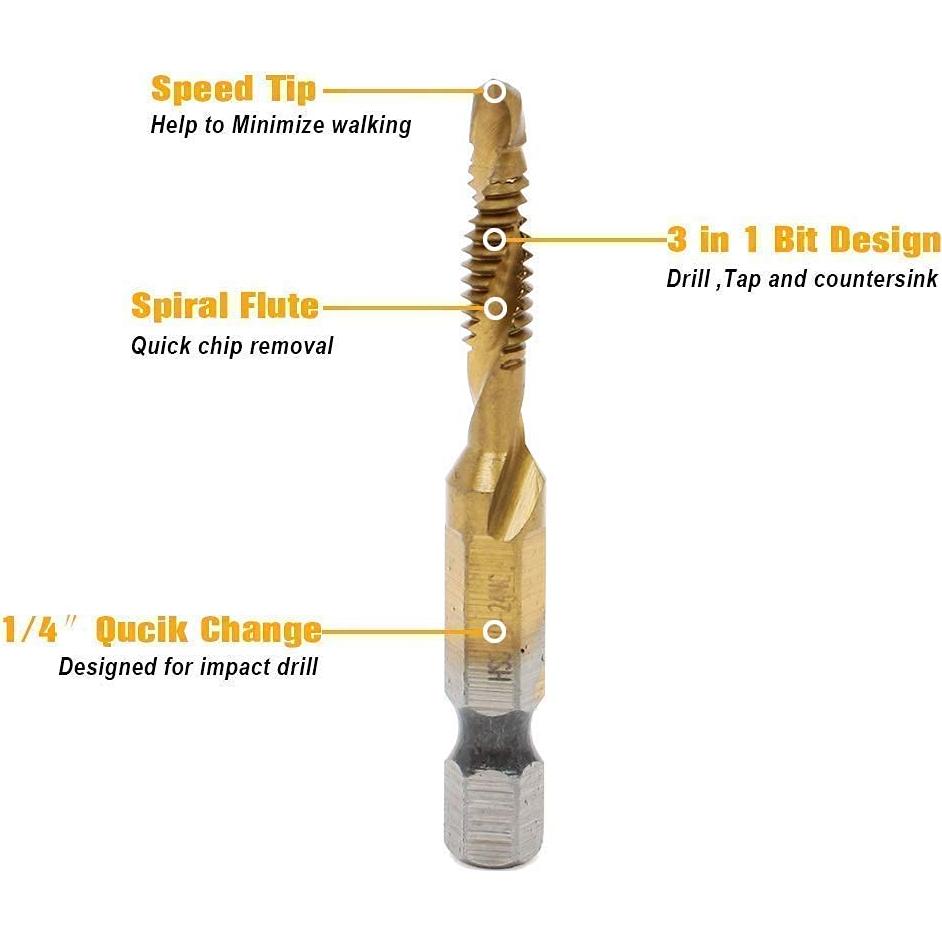 Juego de Brocas y Machos de Titanio AUTOTOOLHOME 6 Piezas