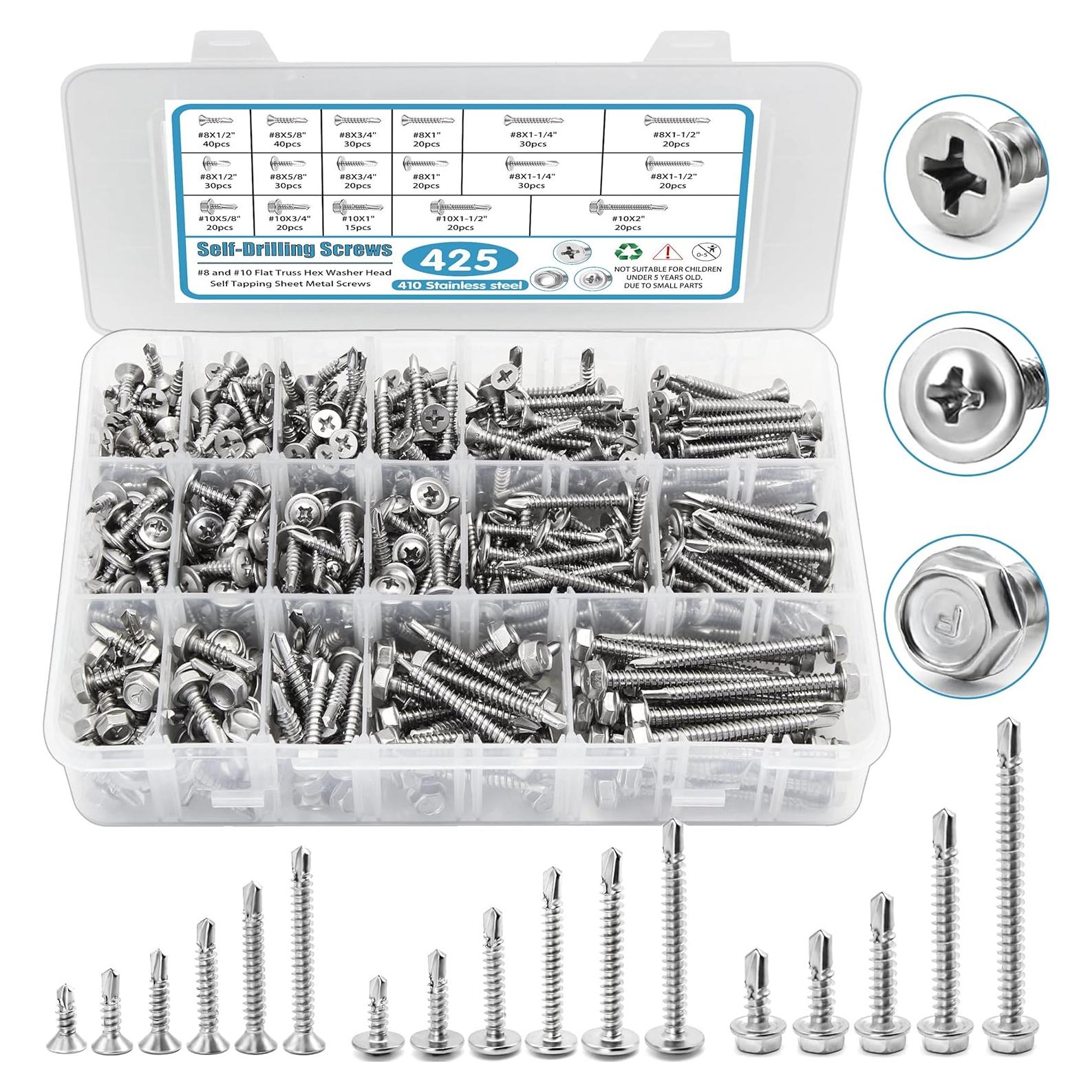 Juego de Tornillos Autorroscantes SATANTECH 425pcs Acero Inoxidable