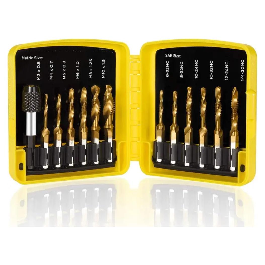 Juego de Brocas y Machos Combinados Herism 13 Piezas Titanio