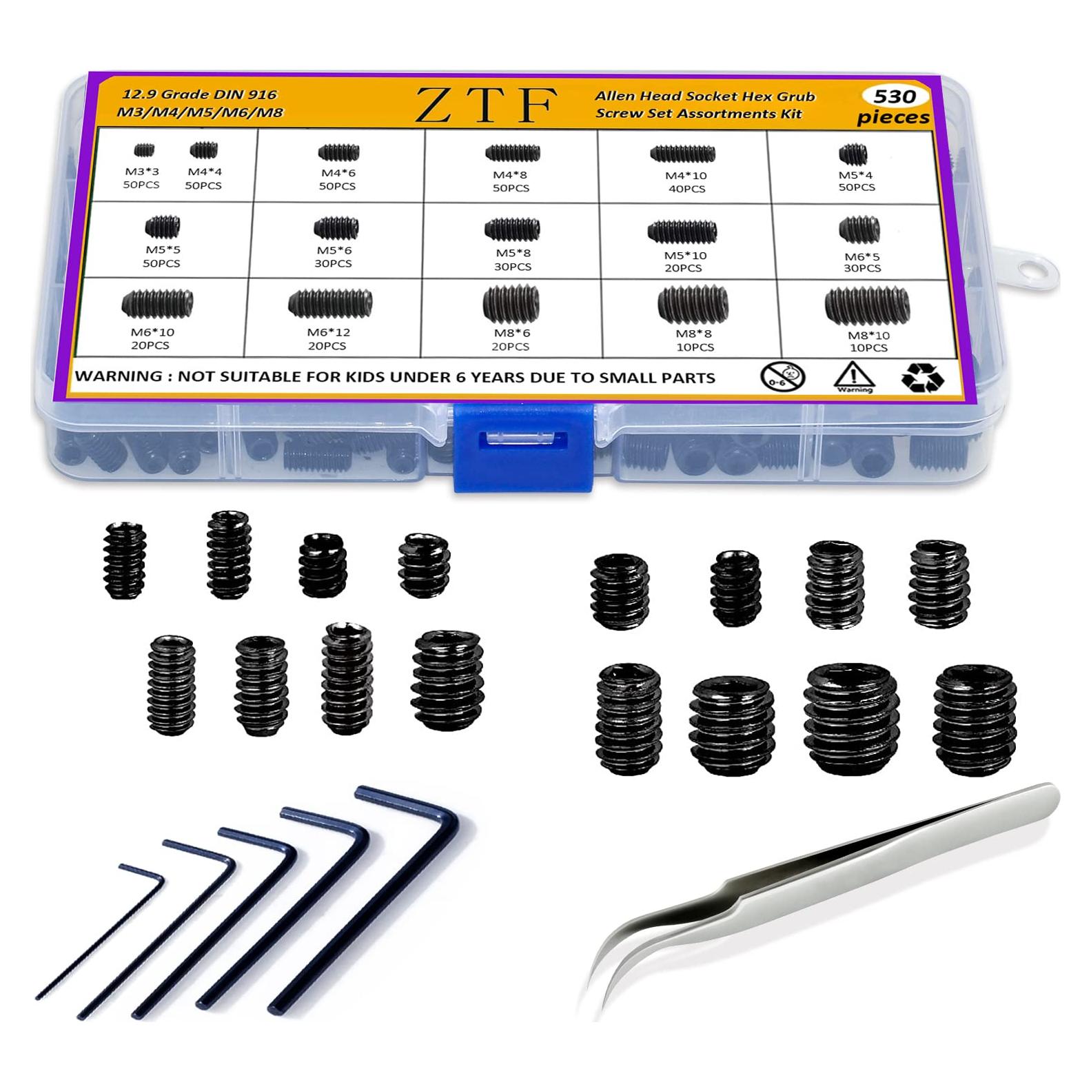 Kit de Tornillos de Ajuste M3 a M8 ZTF - 530 Piezas Acero 12.9